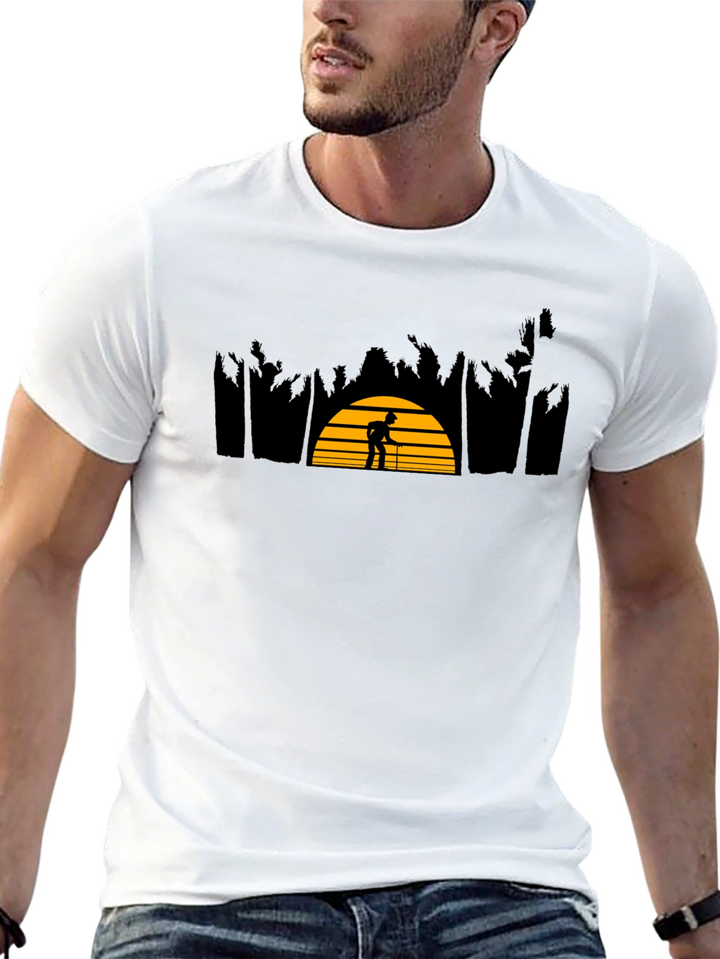 Sunset Silhouette Graphic Tee - Stylish Black Cotton Shirt