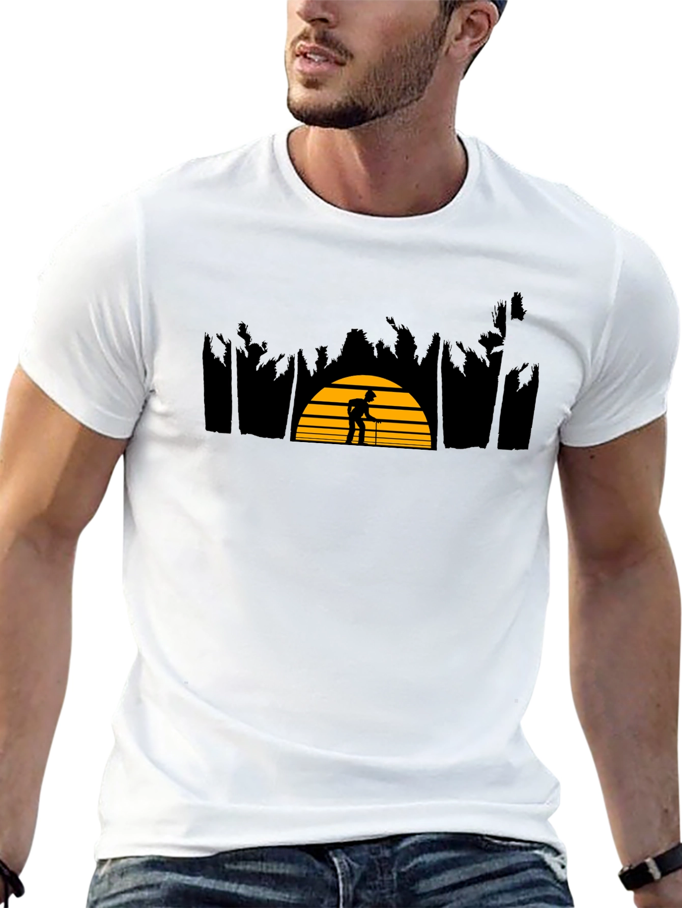 Sunset Silhouette Graphic Tee - Stylish Black Cotton Shirt