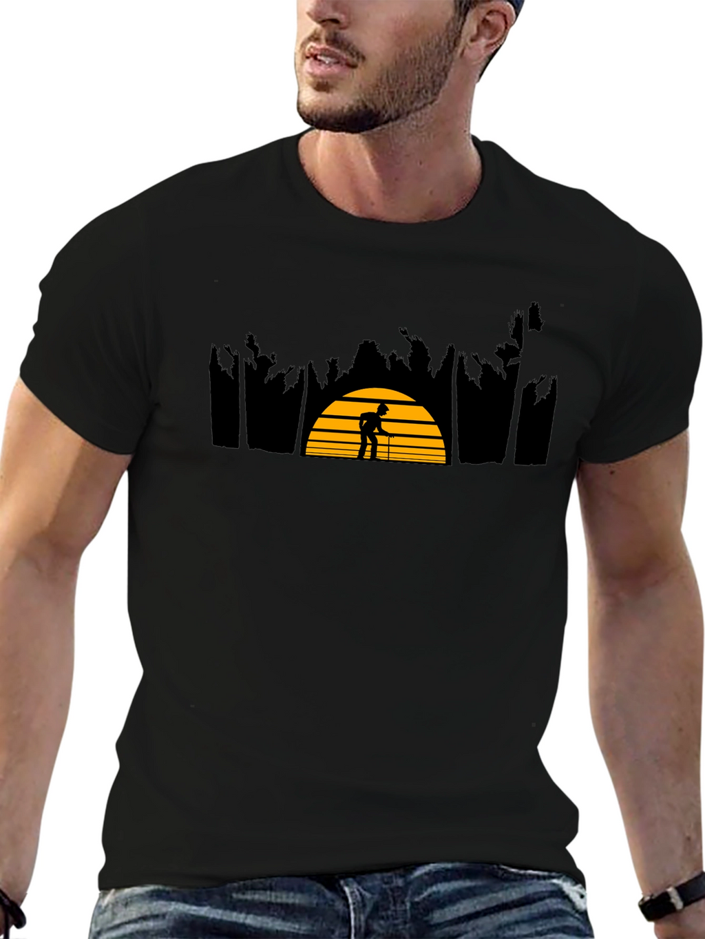 Sunset Silhouette Graphic Tee - Stylish Black Cotton Shirt