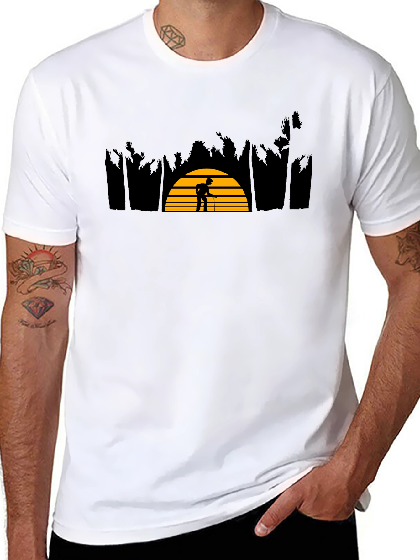 Sunset Silhouette Graphic Tee - Stylish Black Cotton Shirt