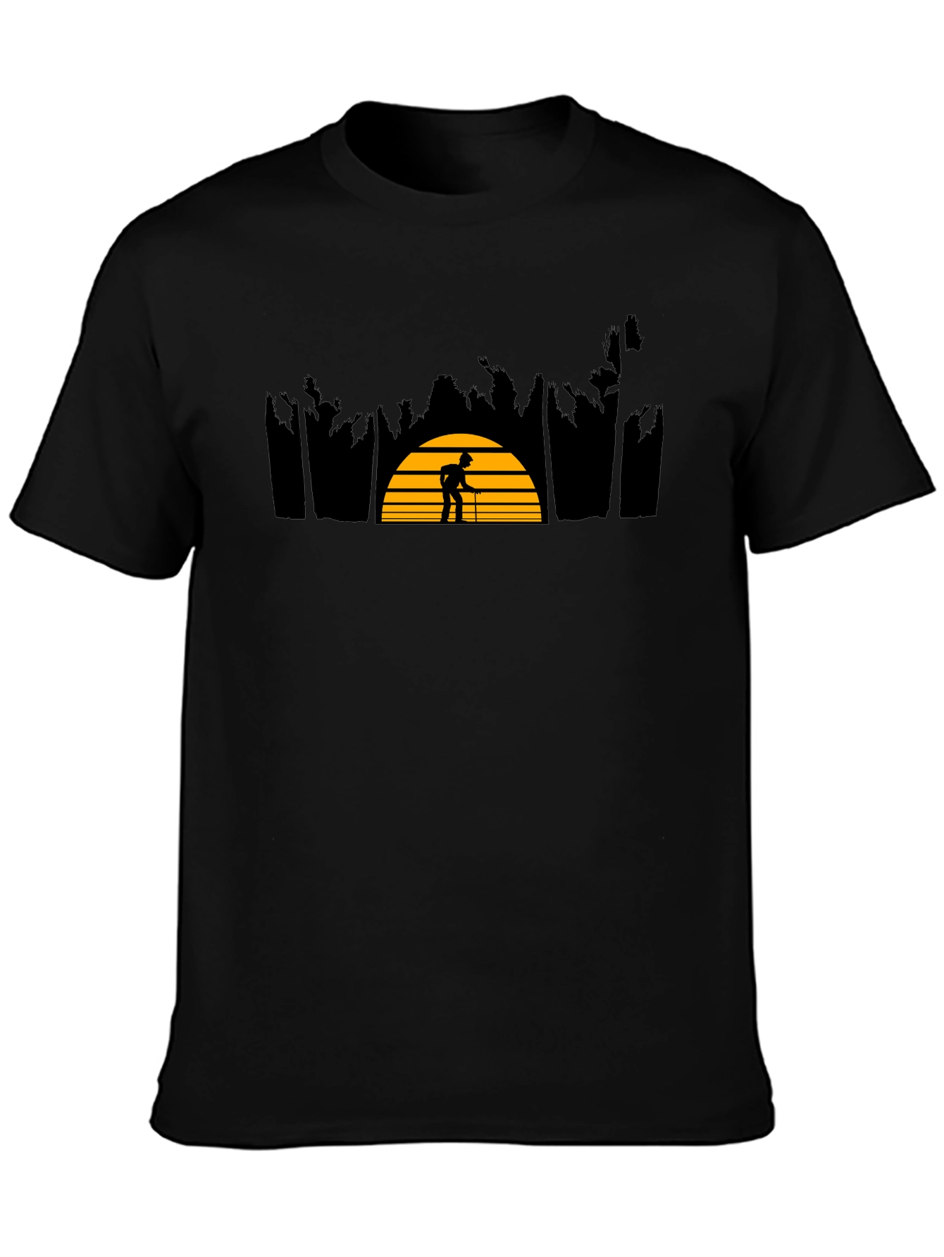 Sunset Silhouette Graphic Tee - Stylish Black Cotton Shirt