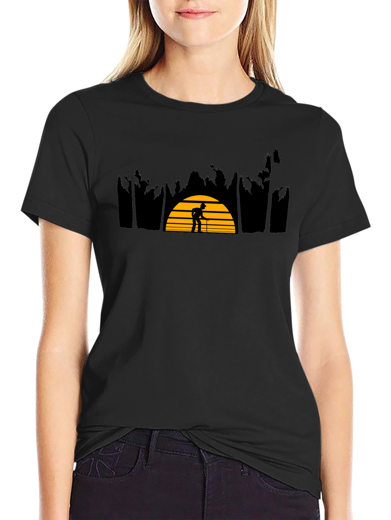 Sunset Silhouette Graphic Tee - Stylish Black Cotton Shirt