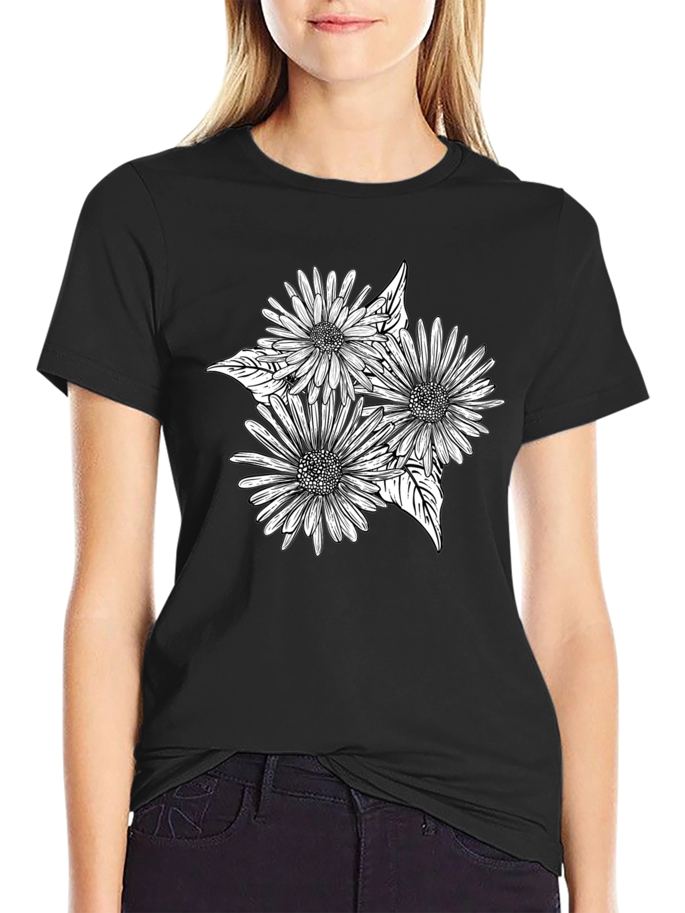 Black Floral Graphic Tee - Stylish Comfort