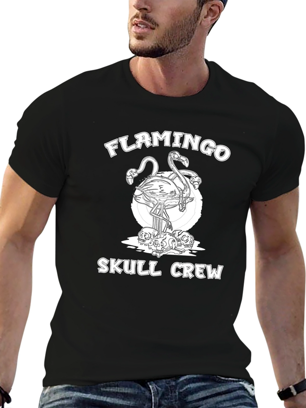 Flamingo Skull Crew Graphic T-Shirt