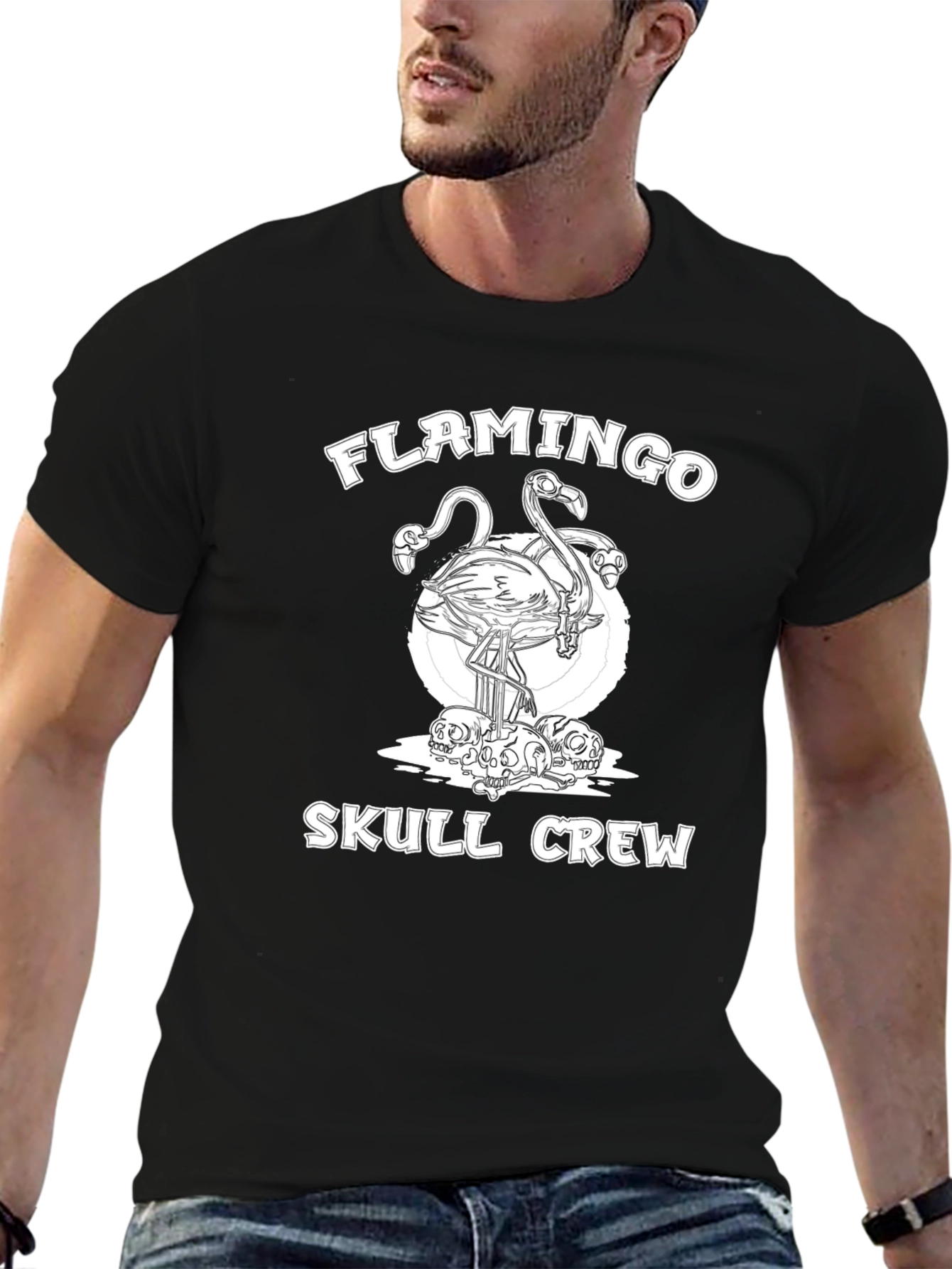 Flamingo Skull Crew Graphic T-Shirt