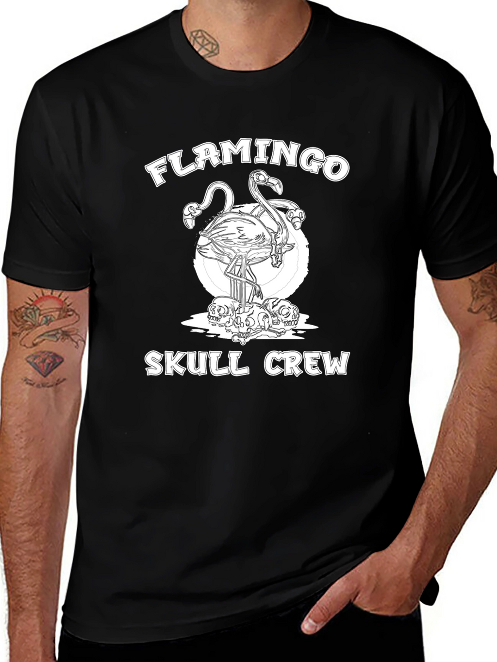 Flamingo Skull Crew Graphic T-Shirt