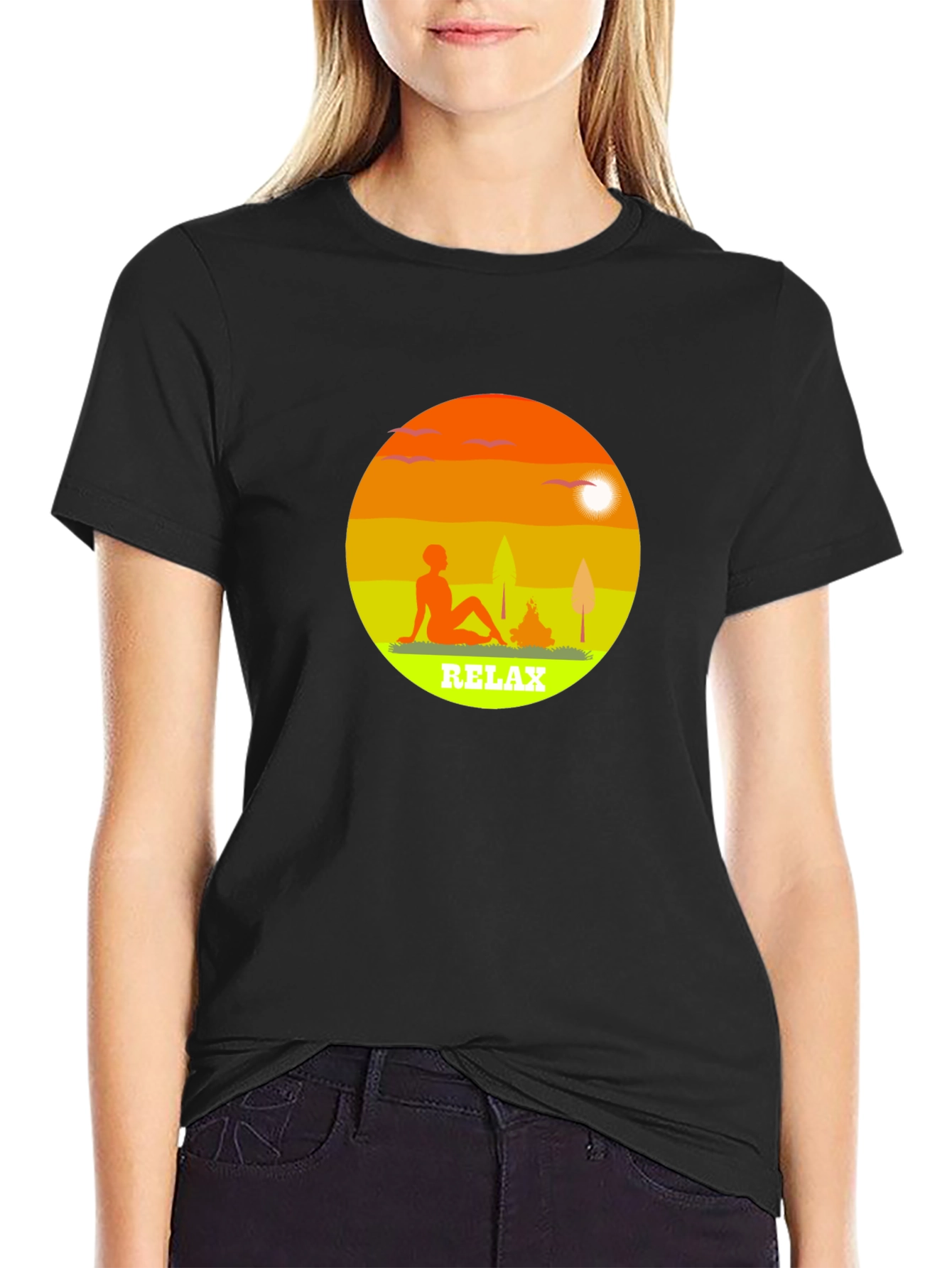 Relax Graphic Tee - Black Casual T-Shirt
