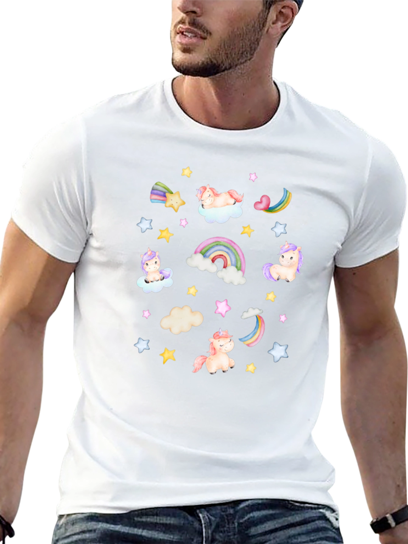Unicorns Rainbows Stars Black T-Shirt