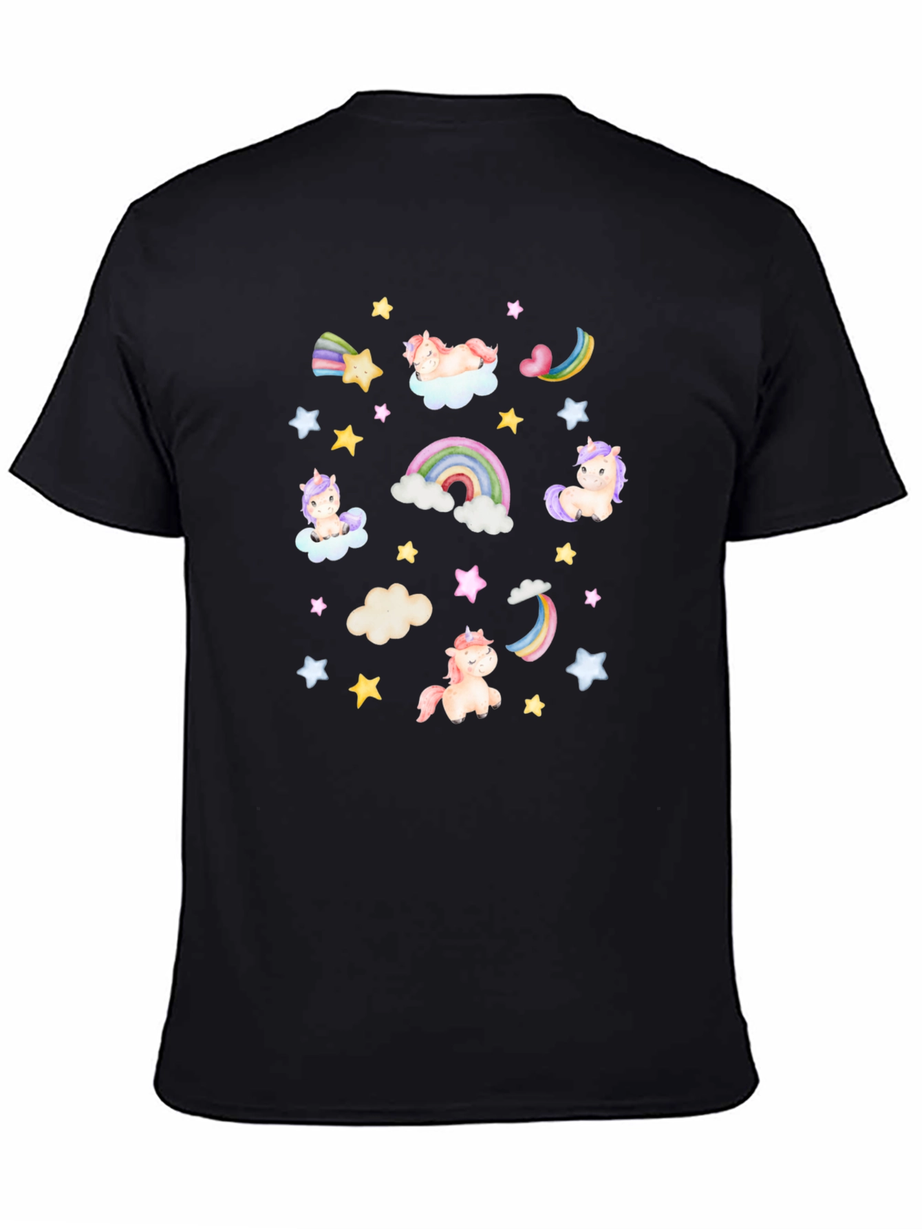 Unicorns Rainbows Stars Black T-Shirt
