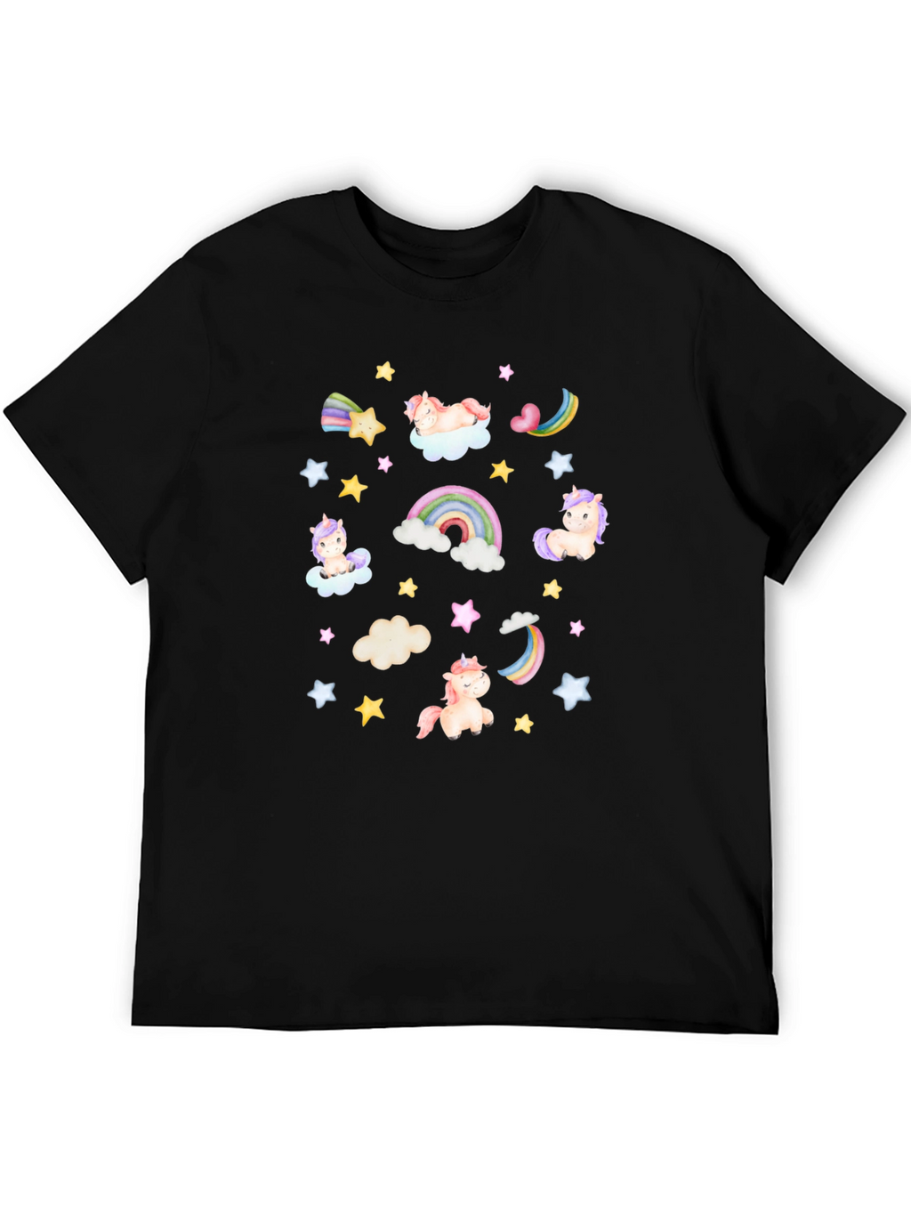 Unicorns Rainbows Stars Black T-Shirt
