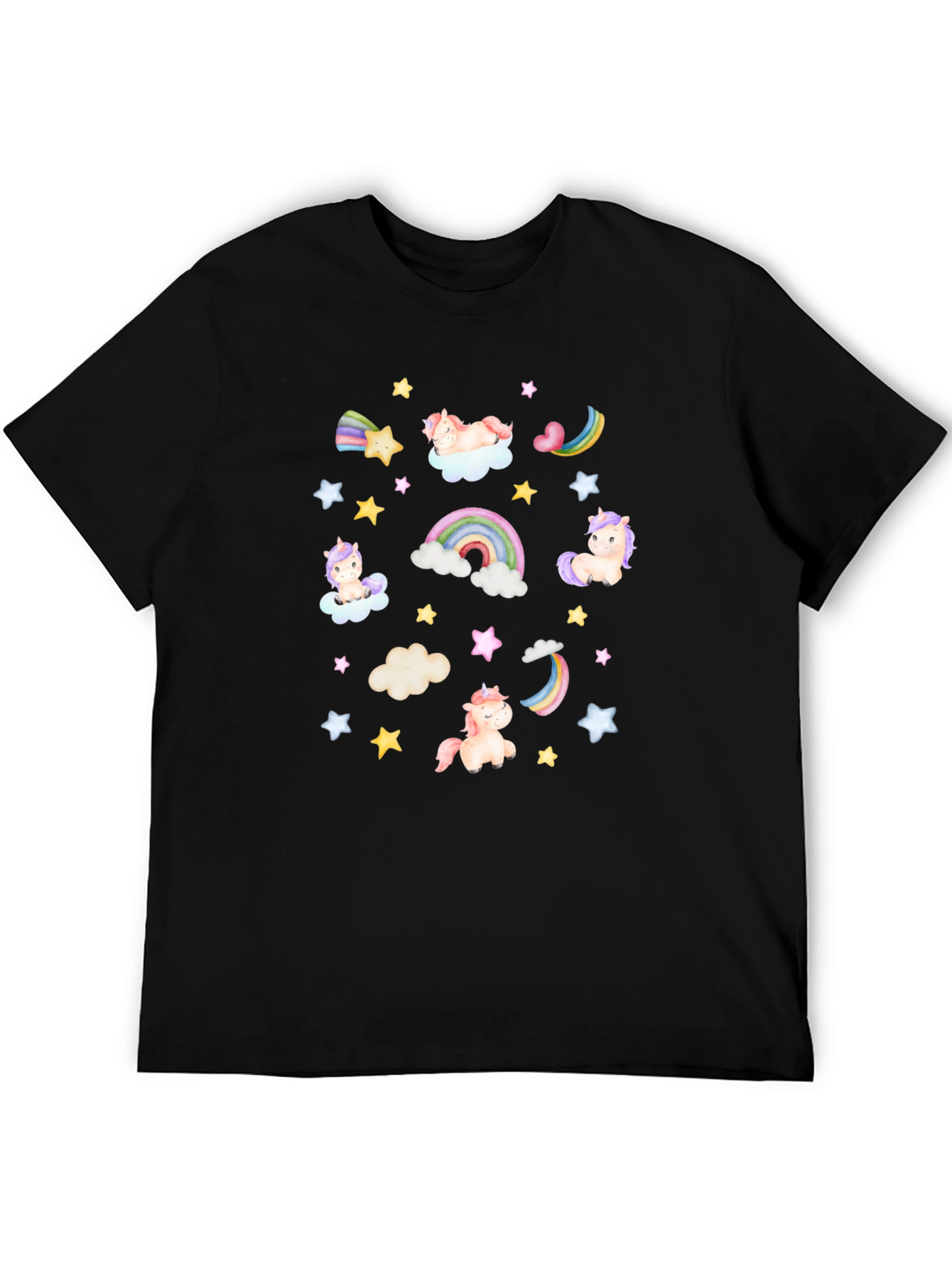 Unicorns Rainbows Stars Black T-Shirt