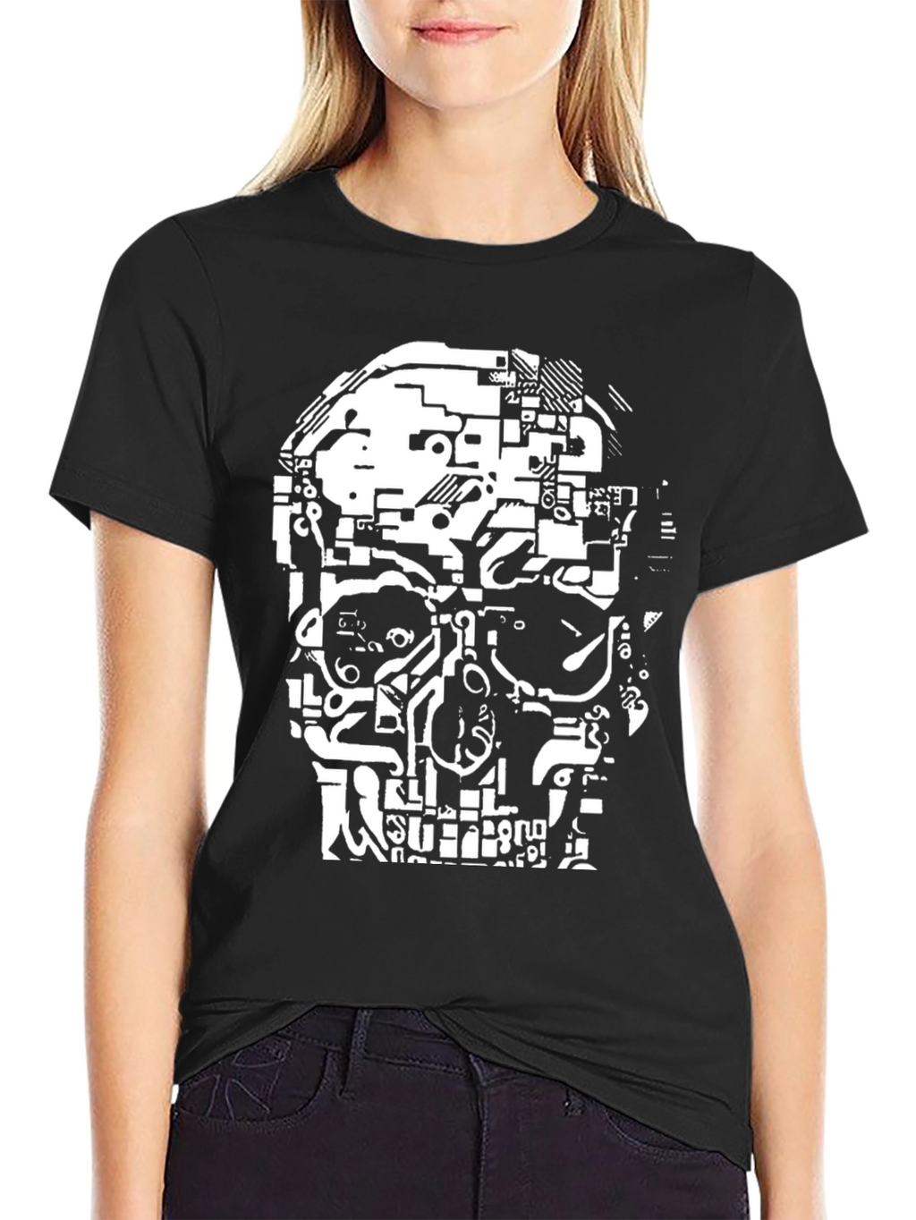 Tech Skull Graphic Tee - Black Cotton Comfort