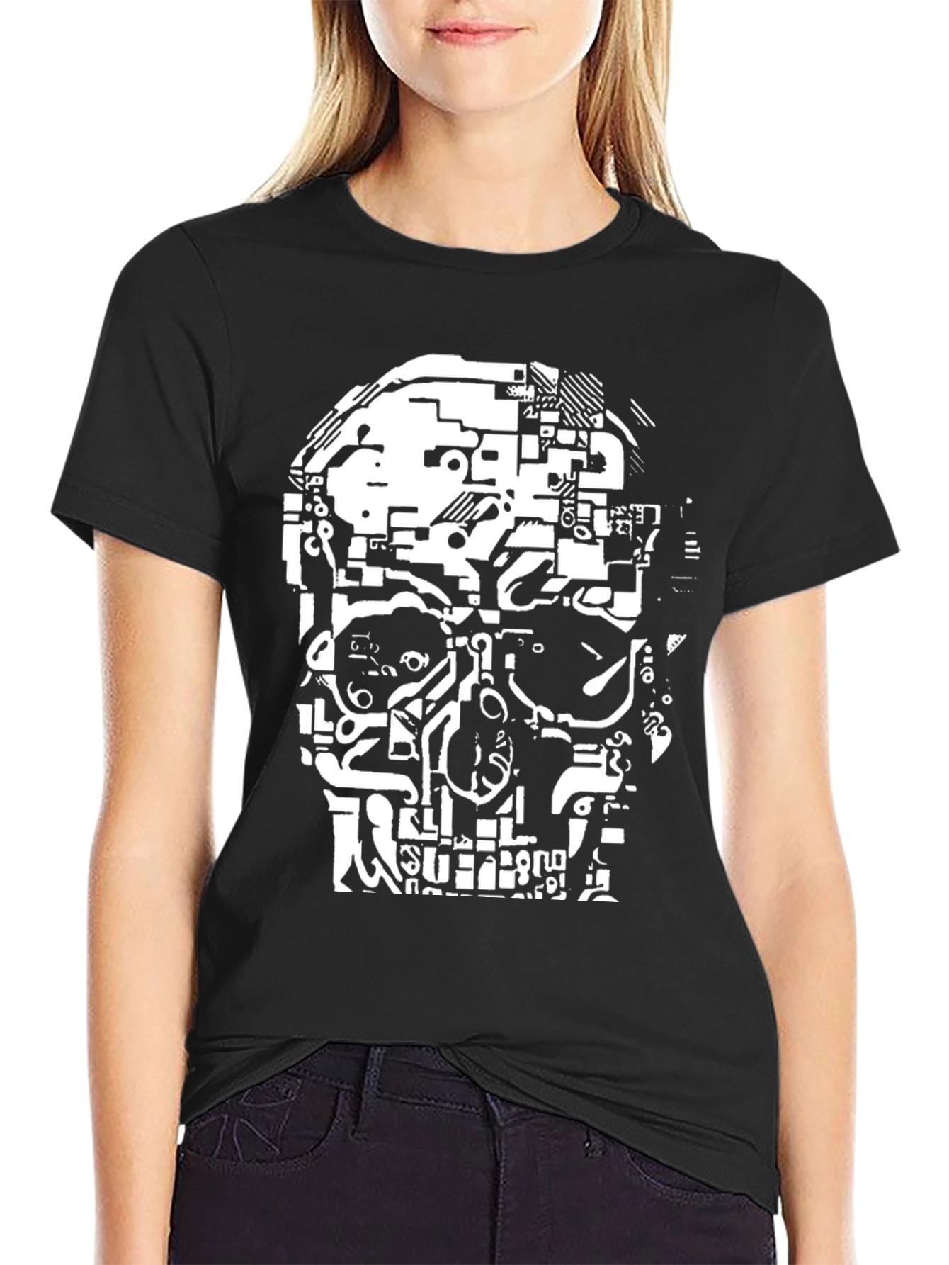Tech Skull Graphic Tee - Black Cotton Comfort