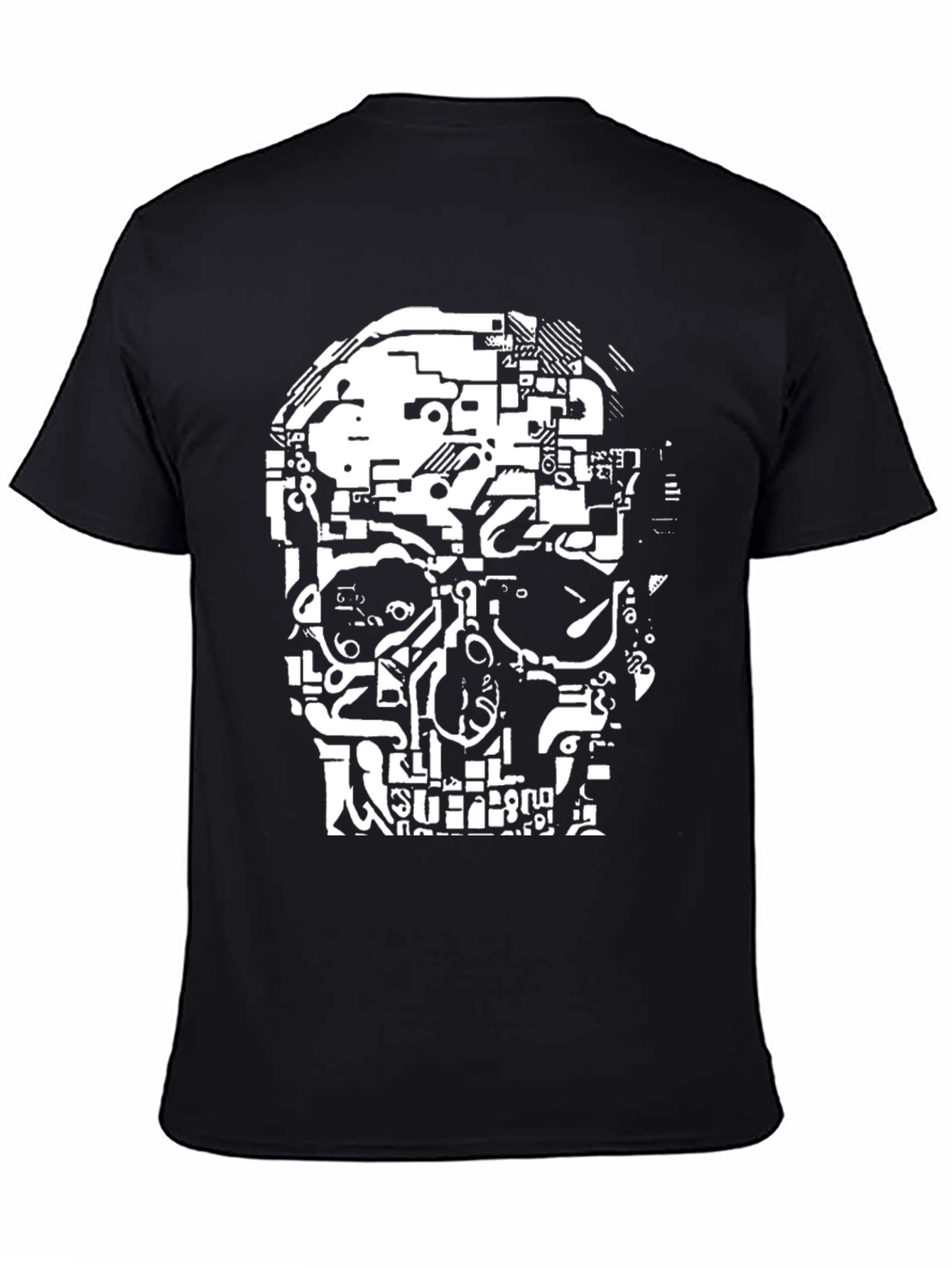 Tech Skull Graphic Tee - Black Cotton Comfort