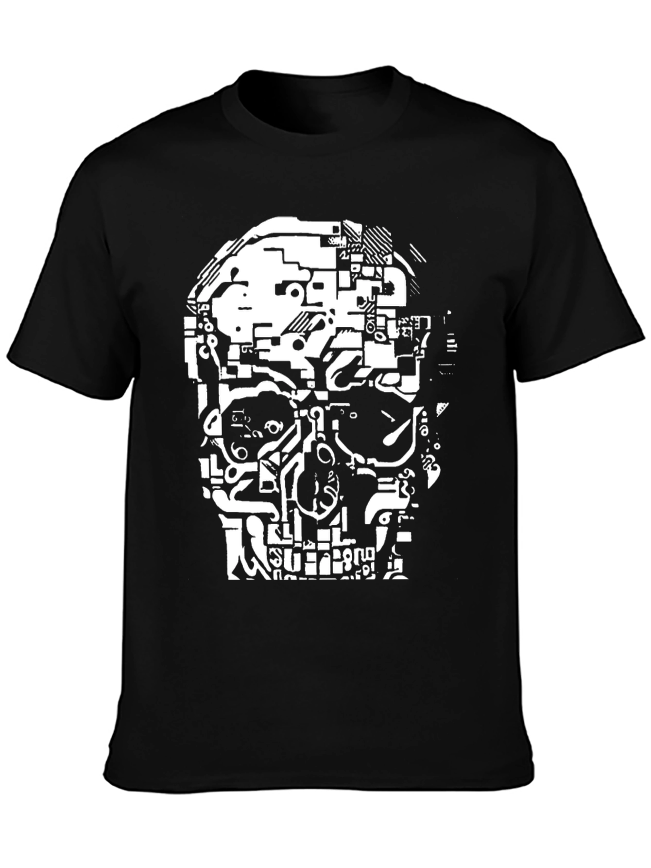 Tech Skull Graphic Tee - Black Cotton Comfort