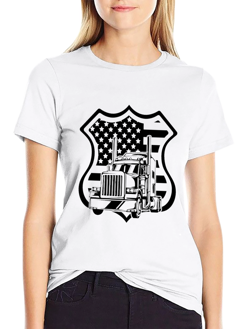 Trucker Pride T-Shirt - American Flag Badge Design