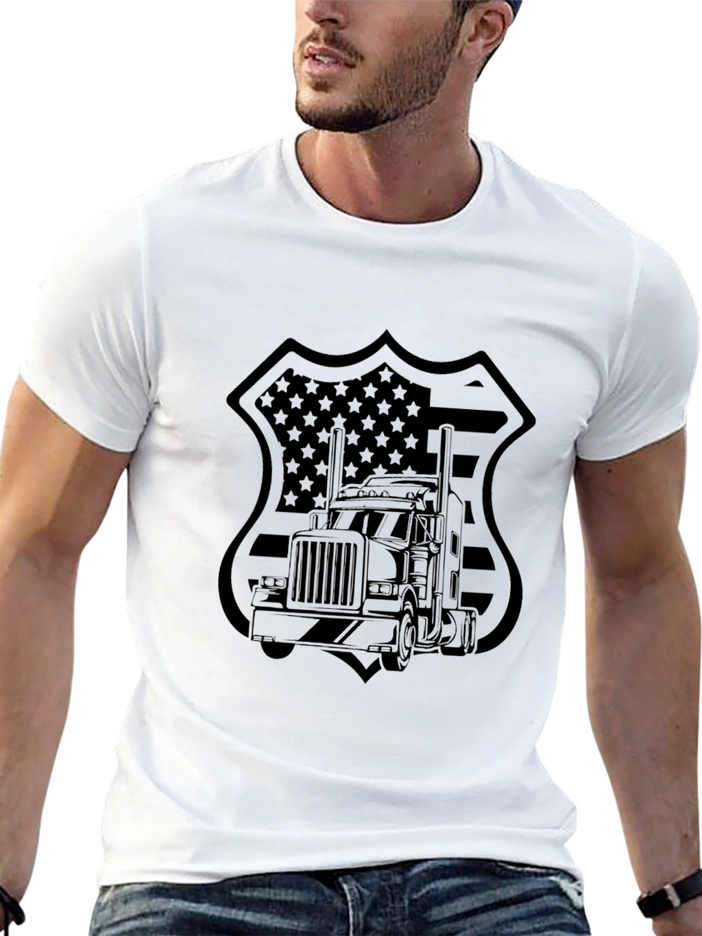 Trucker Pride T-Shirt - American Flag Badge Design