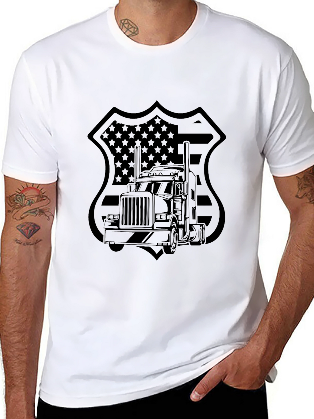 Trucker Pride T-Shirt - American Flag Badge Design