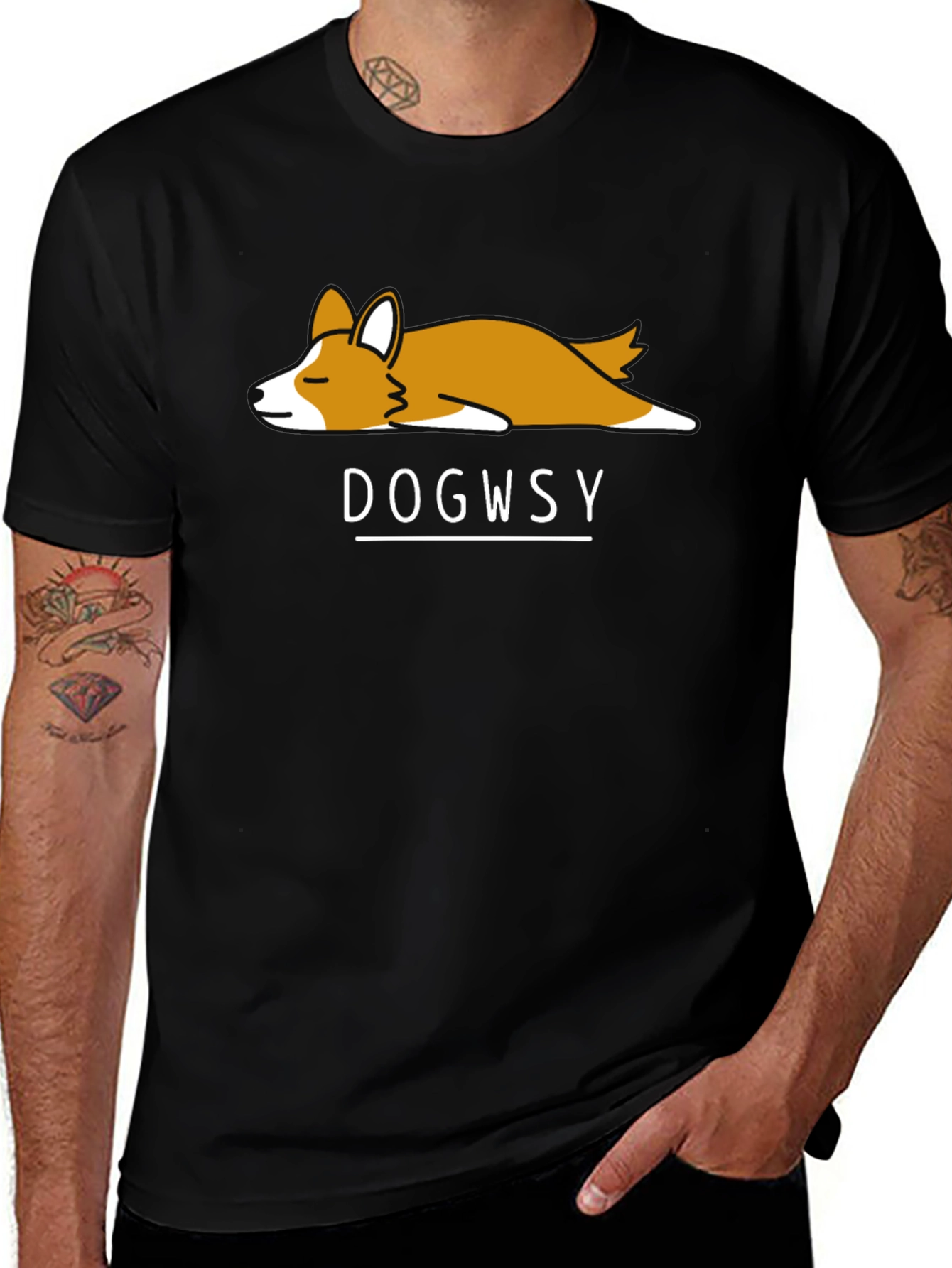 Dogwsy Nap Corgi Black T-Shirt