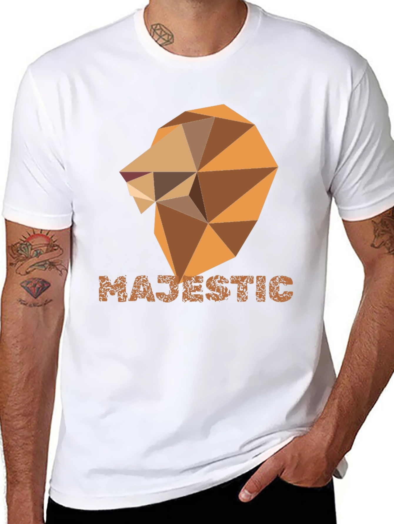 Majestic Geometric Lion Graphic Tee - Stylish Black Shirt