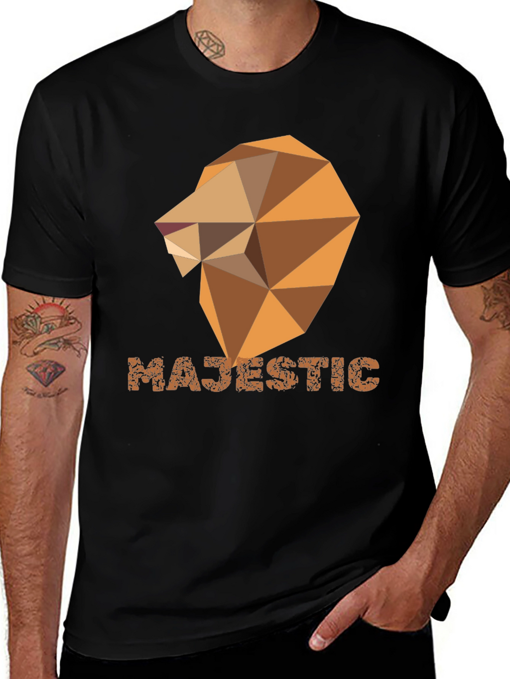 Majestic Geometric Lion Graphic Tee - Stylish Black Shirt