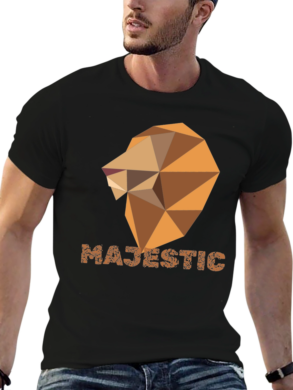 Majestic Geometric Lion Graphic Tee - Stylish Black Shirt