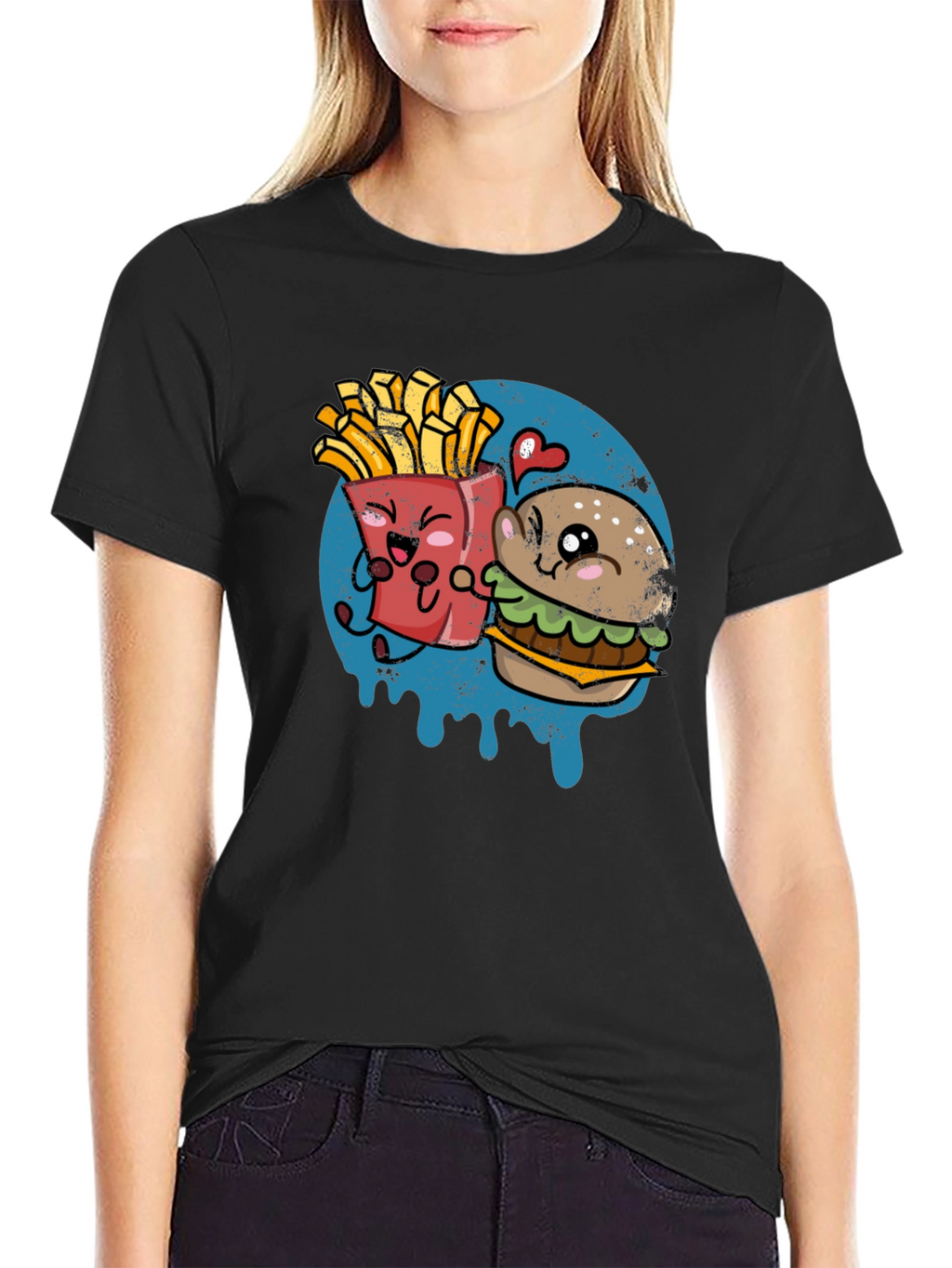 Burger & Fries Cartoon Graphic T-Shirt