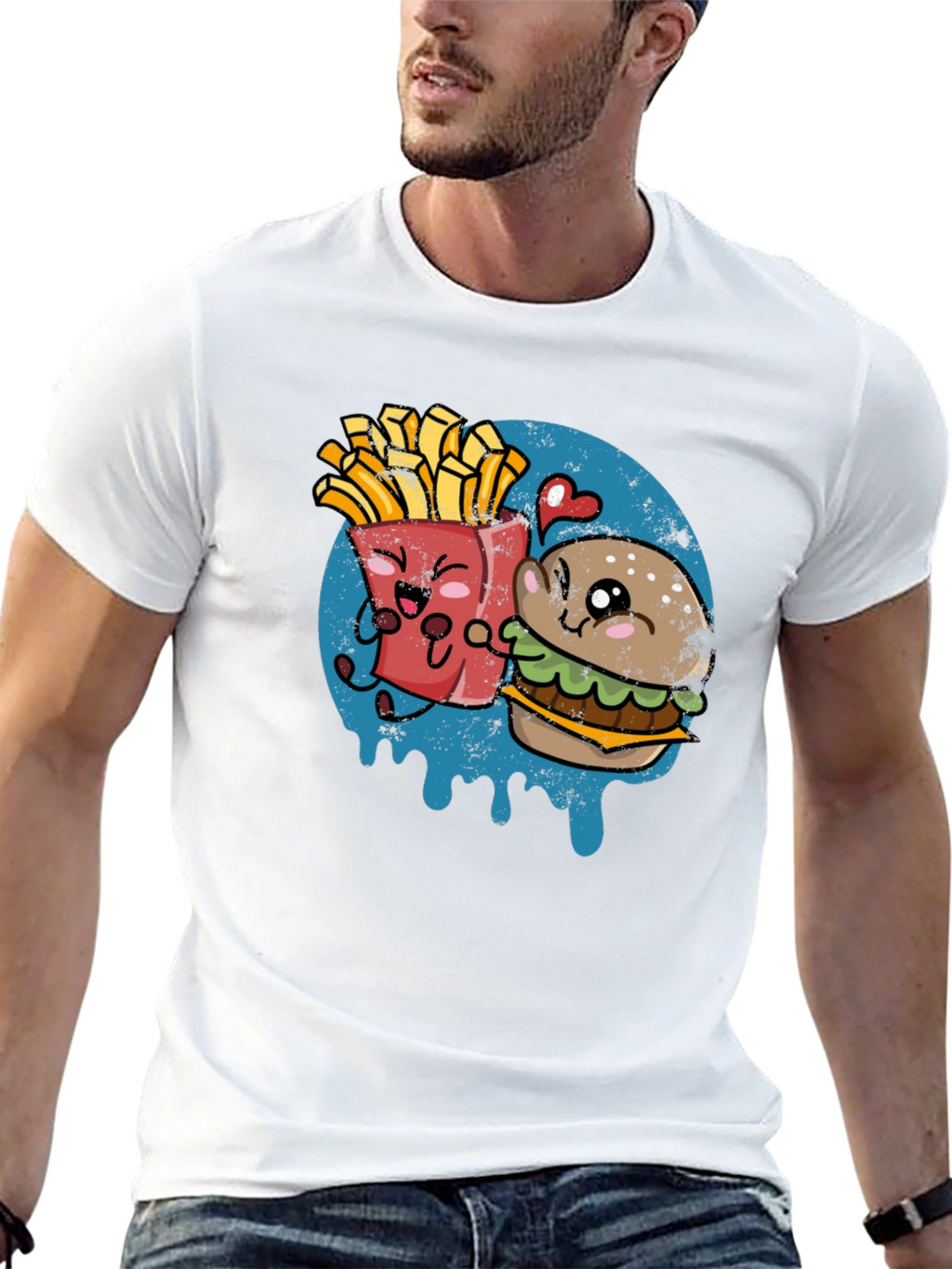 Burger & Fries Cartoon Graphic T-Shirt