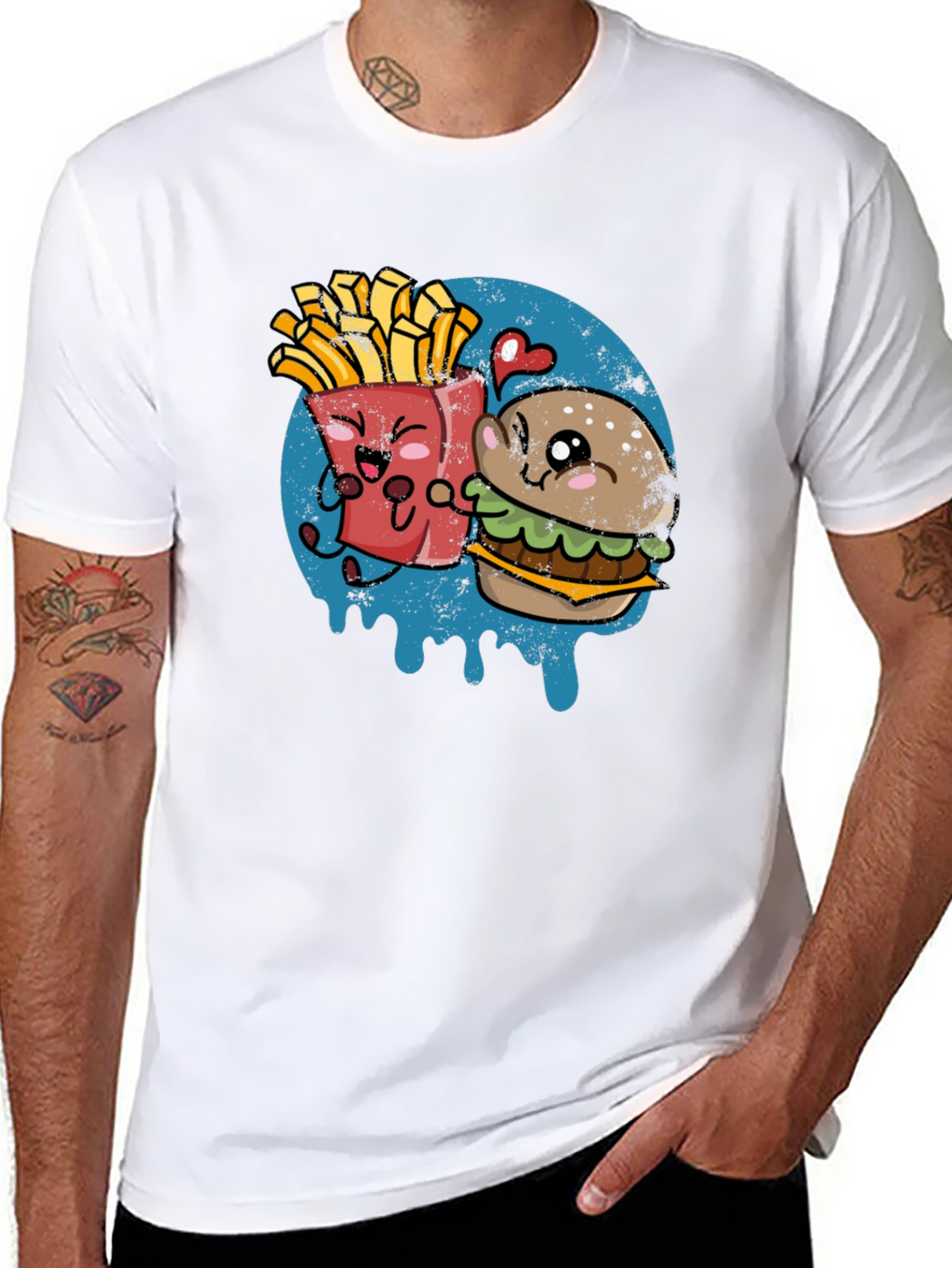 Burger & Fries Cartoon Graphic T-Shirt
