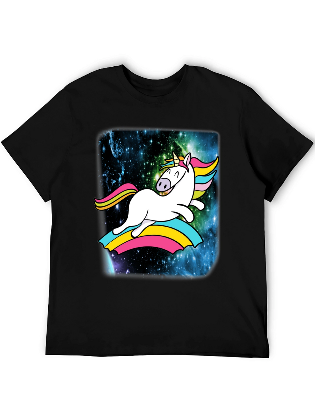 Unicorn Rainbow Galaxy Mens Black T-Shirt