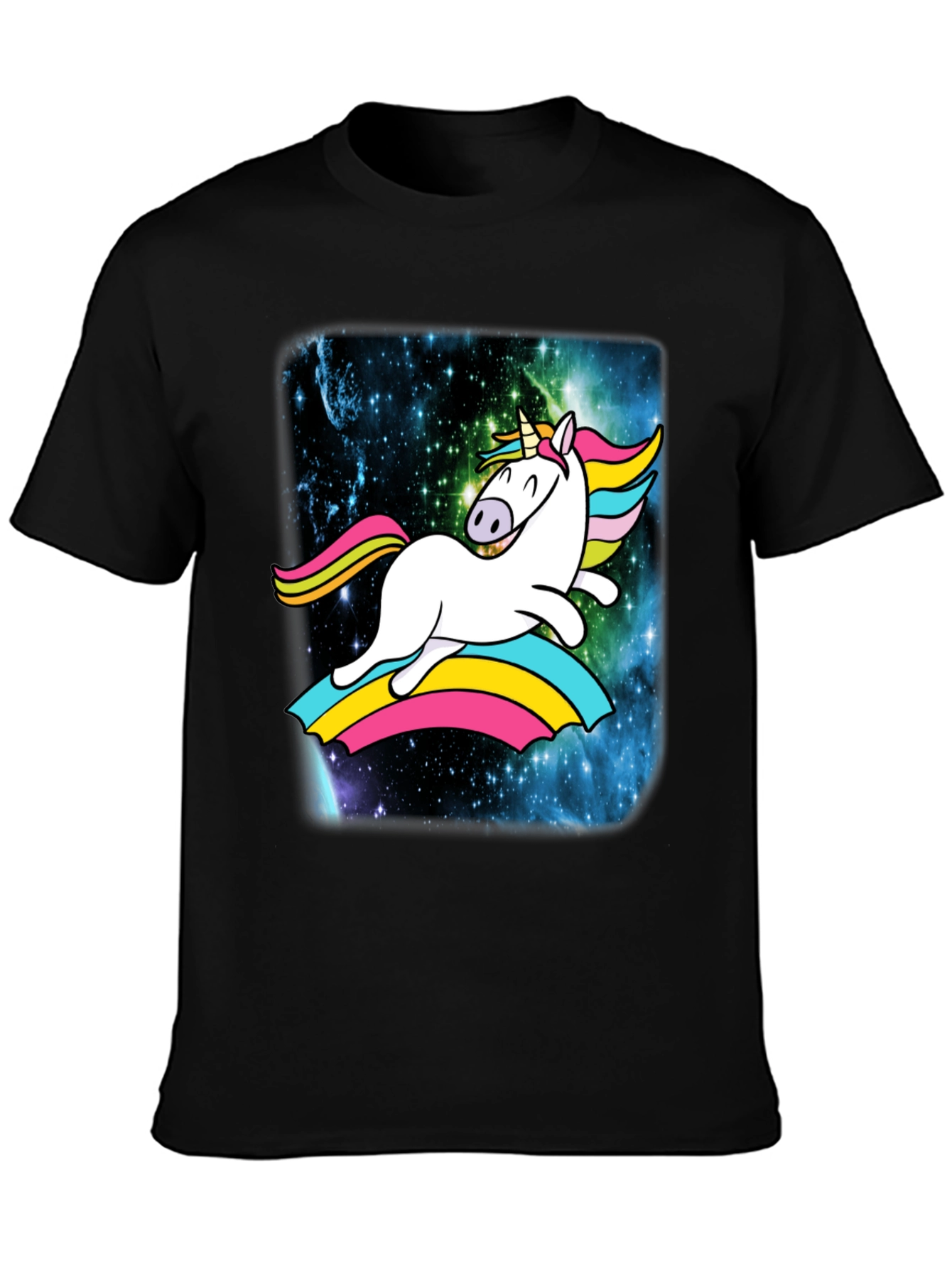 Unicorn Rainbow Galaxy Mens Black T-Shirt
