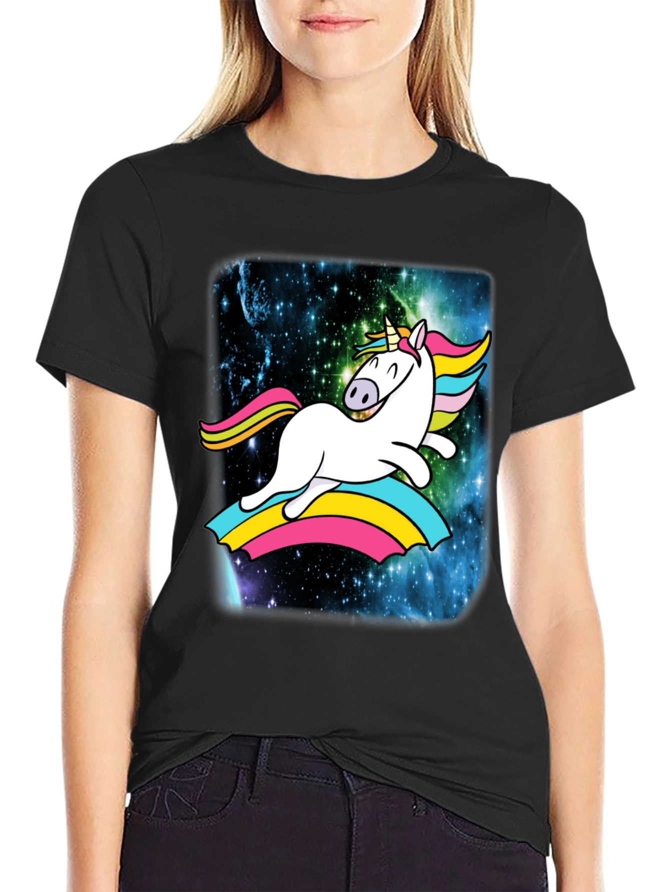 Unicorn Rainbow Galaxy Mens Black T-Shirt