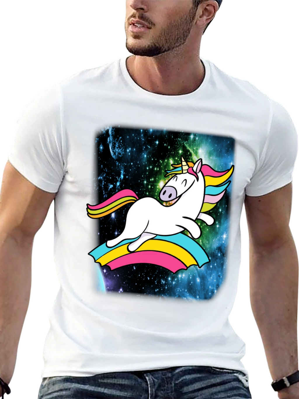 Unicorn Rainbow Galaxy Mens Black T-Shirt