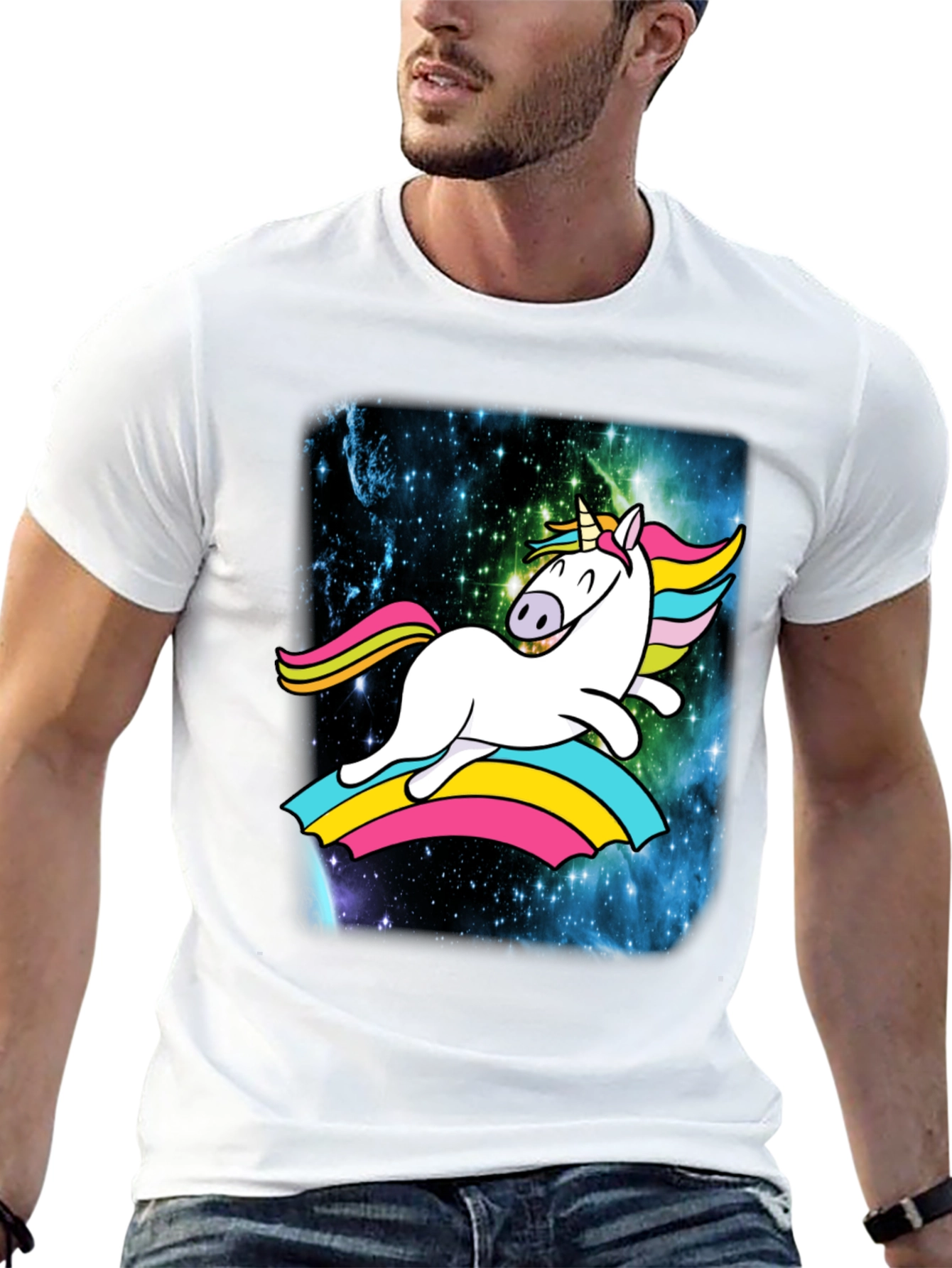 Unicorn Rainbow Galaxy Mens Black T-Shirt