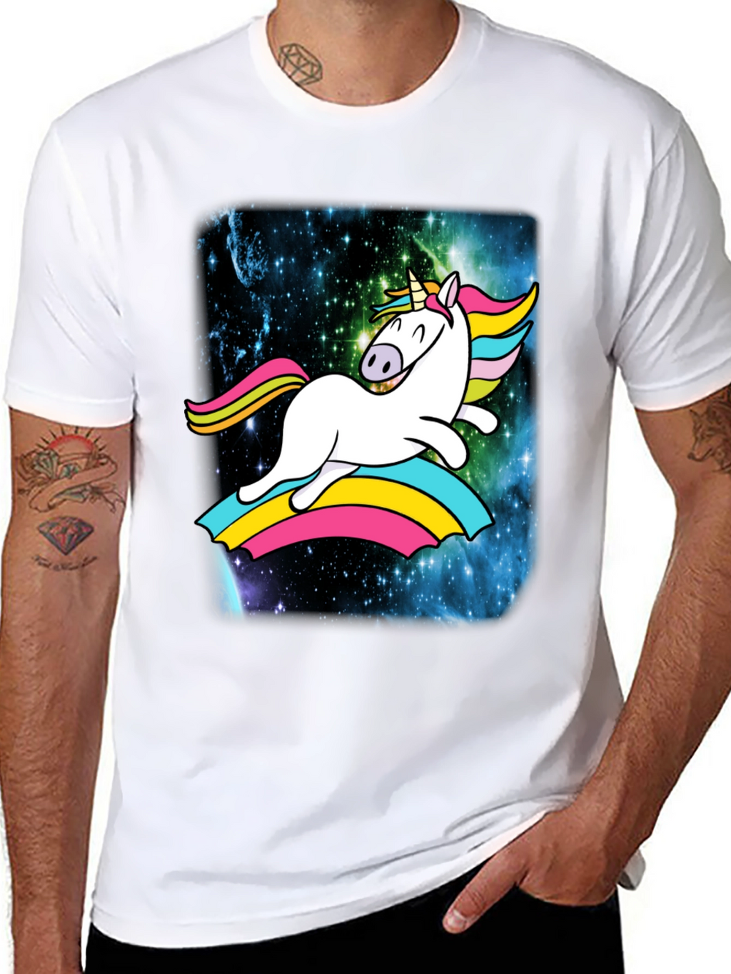 Unicorn Rainbow Galaxy Mens Black T-Shirt