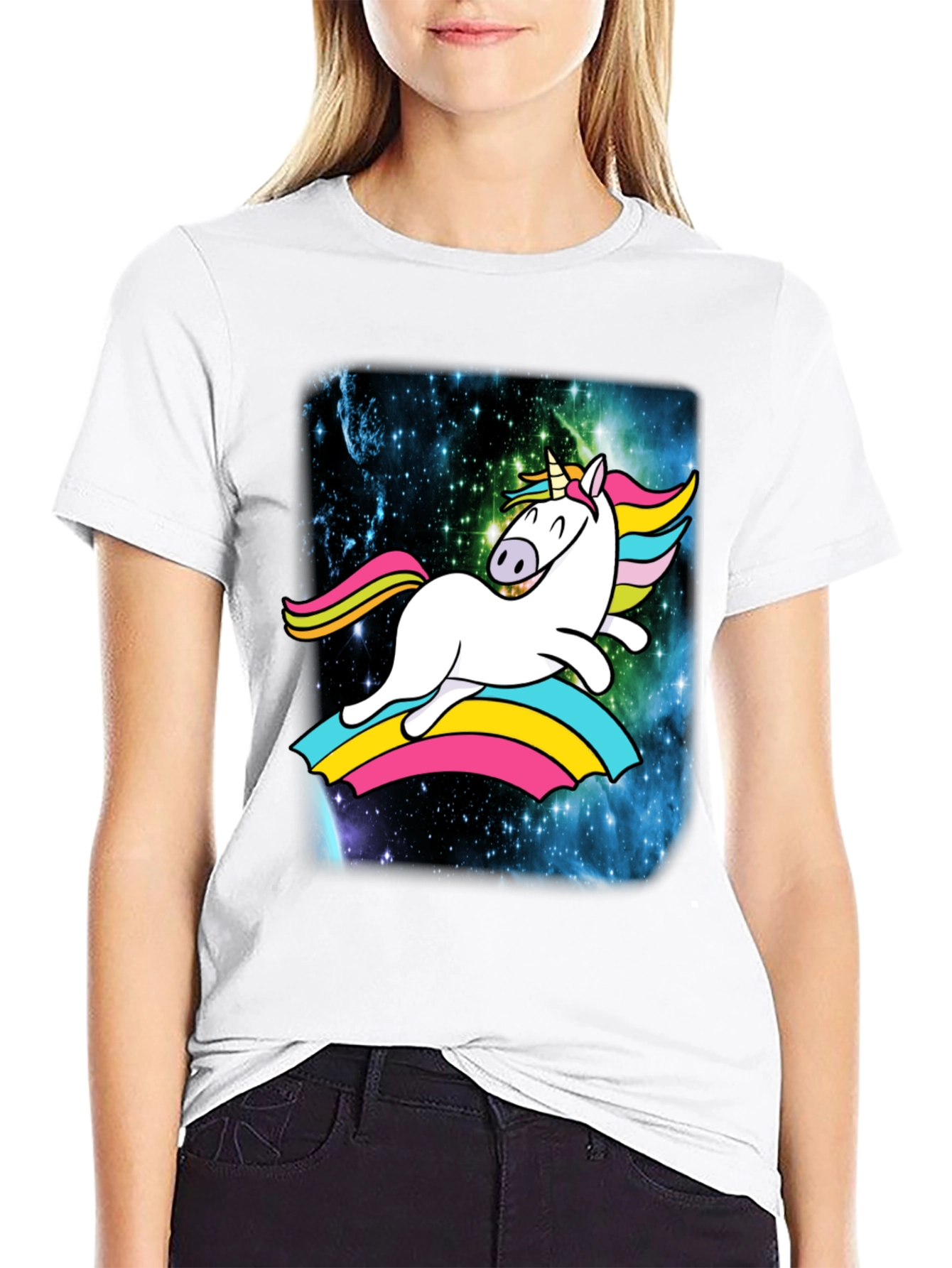 Unicorn Rainbow Galaxy Mens Black T-Shirt