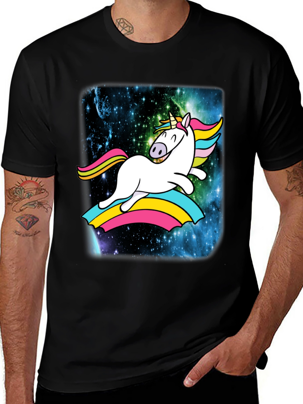 Unicorn Rainbow Galaxy Mens Black T-Shirt