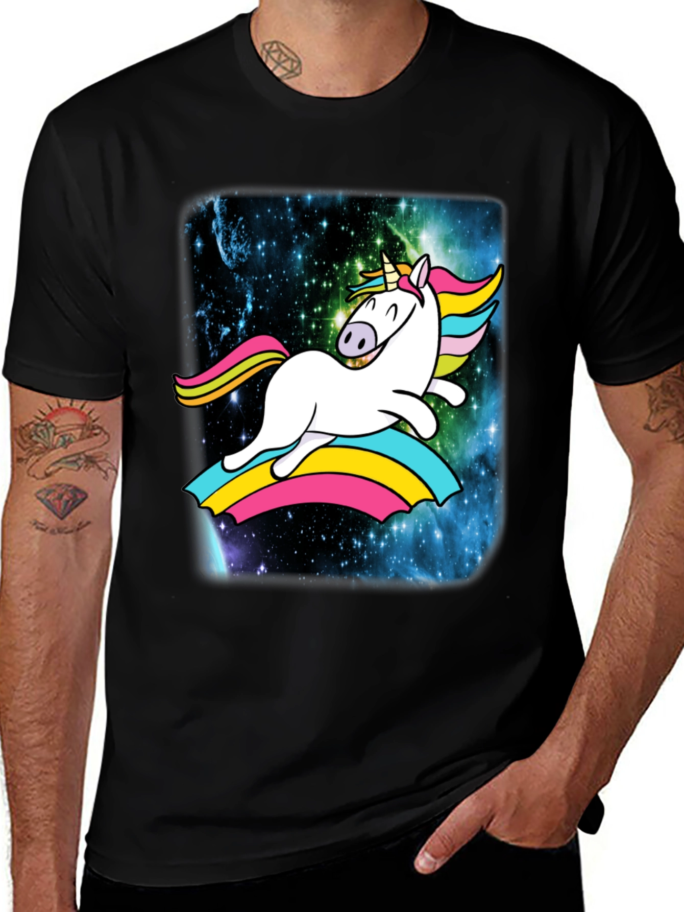 Unicorn Rainbow Galaxy Mens Black T-Shirt