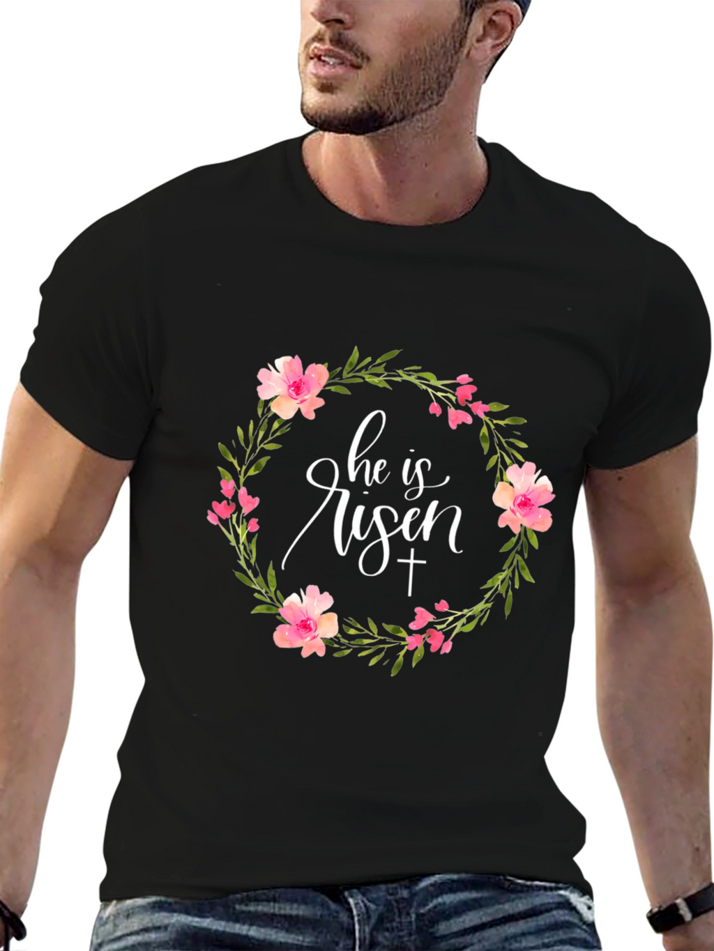 He is Risen Floral Wreath Easter T-Shirt