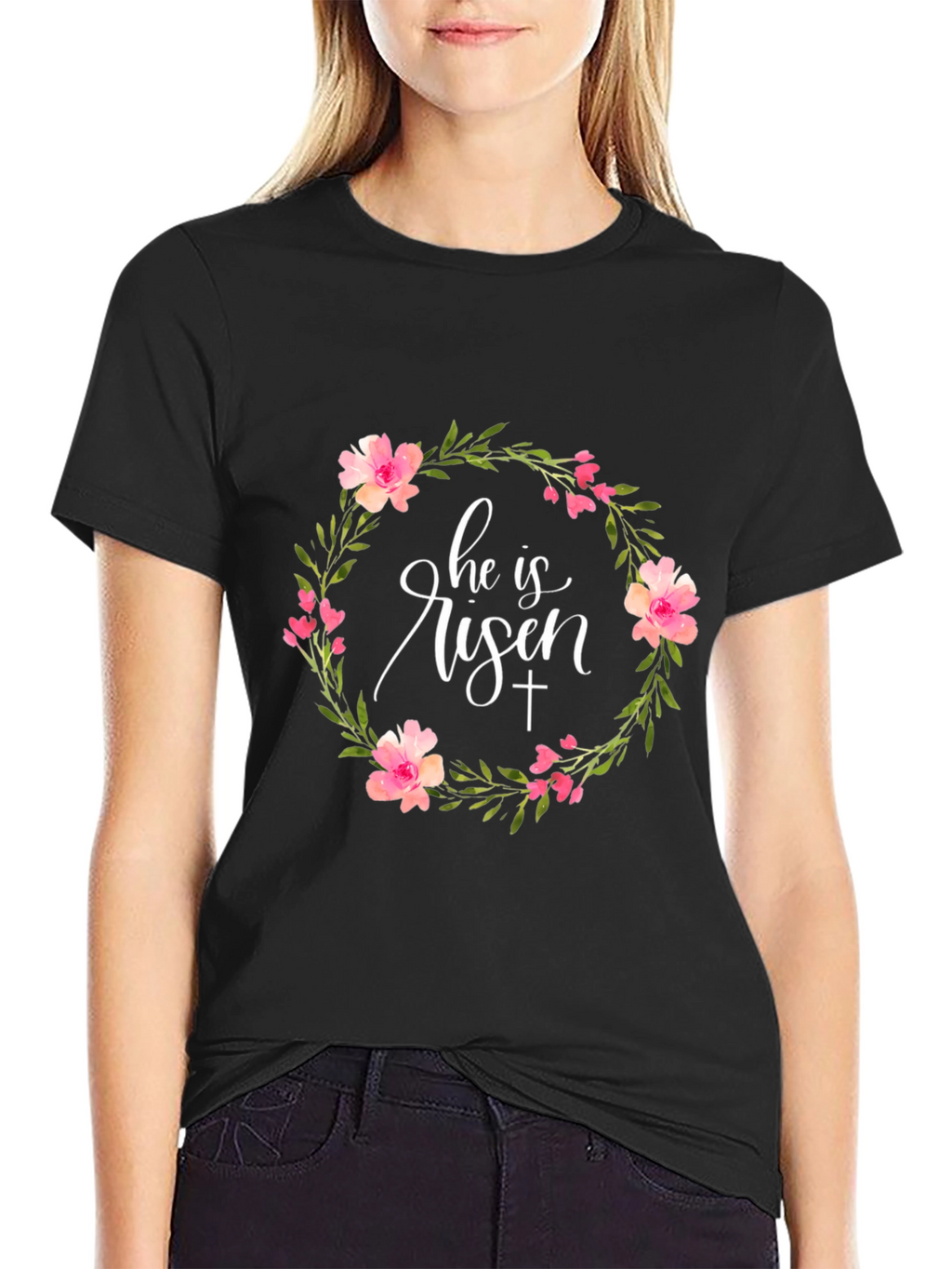 He is Risen Floral Wreath Easter T-Shirt