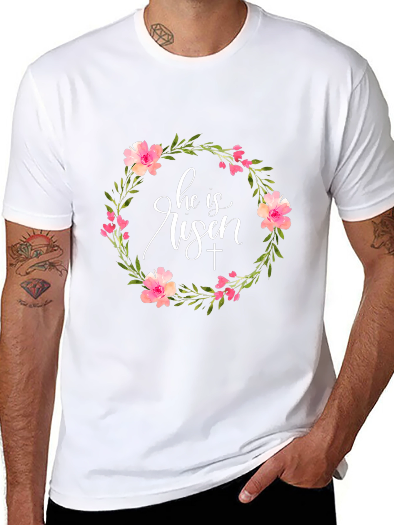He is Risen Floral Wreath Easter T-Shirt