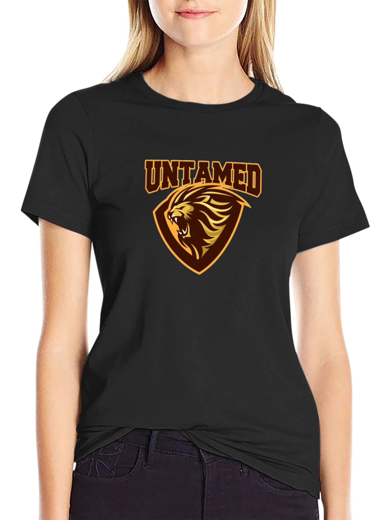 Untamed Lion Graphic Print Black T-Shirt