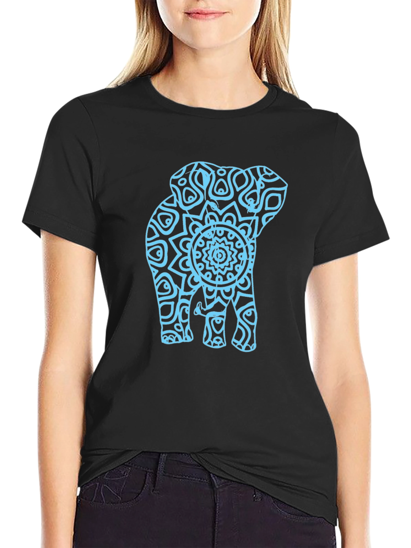 Elephant Mandala Graphic Tee - Casual Black T-Shirt