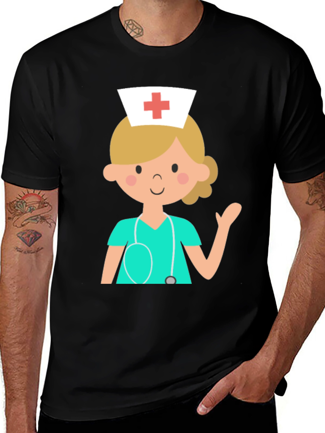 Nurse Cartoon Graphic Tee - Unisex Black T-Shirt