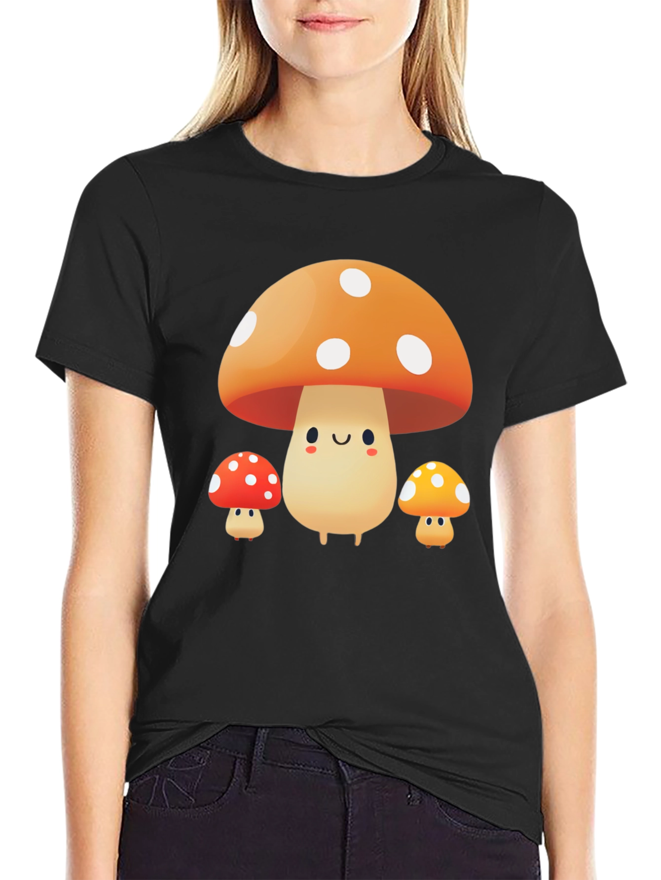 Cute Mushroom Trio Graphic Tee - Soft Cotton Comfort