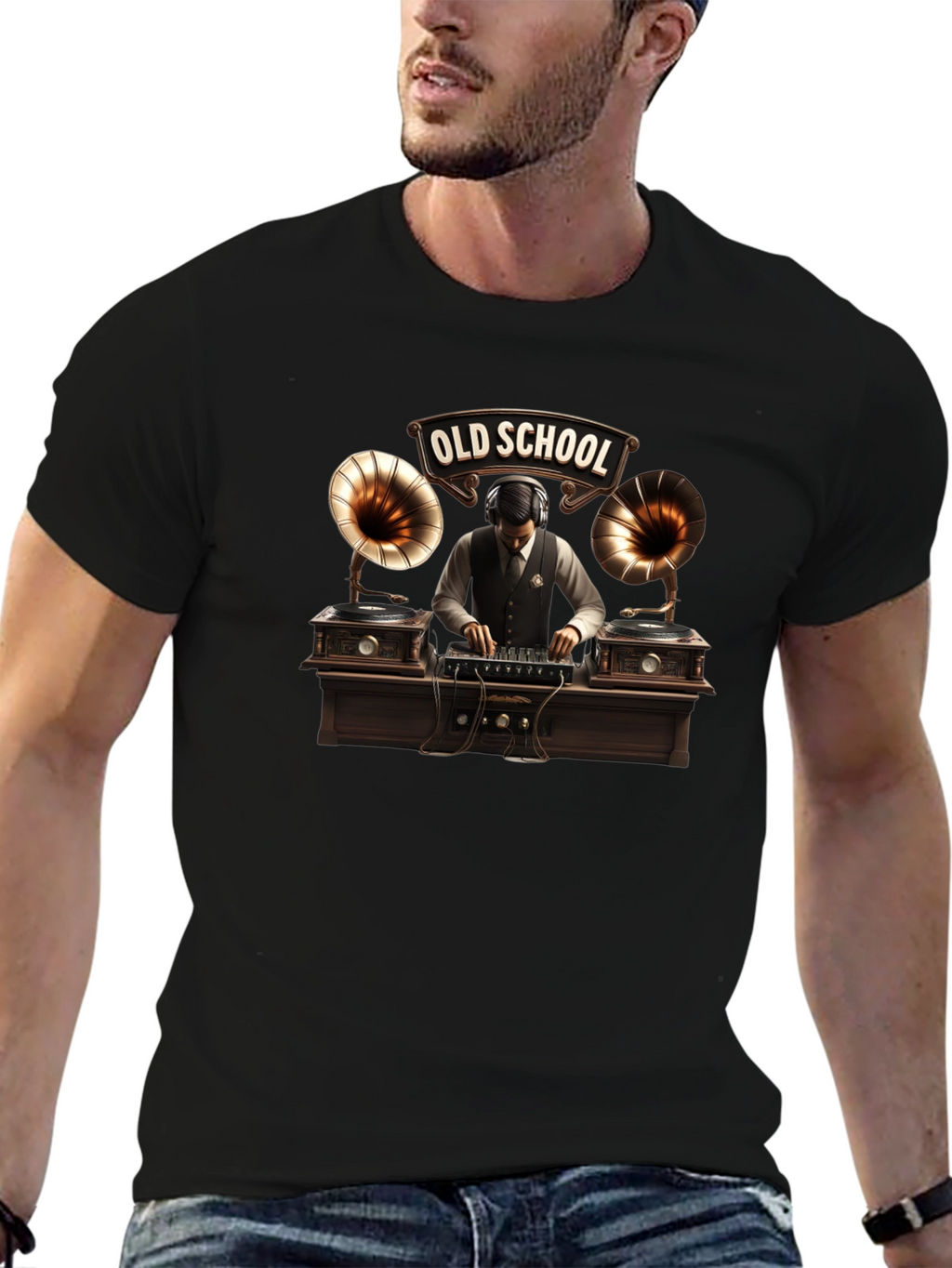 Old School DJ Black T-Shirt
