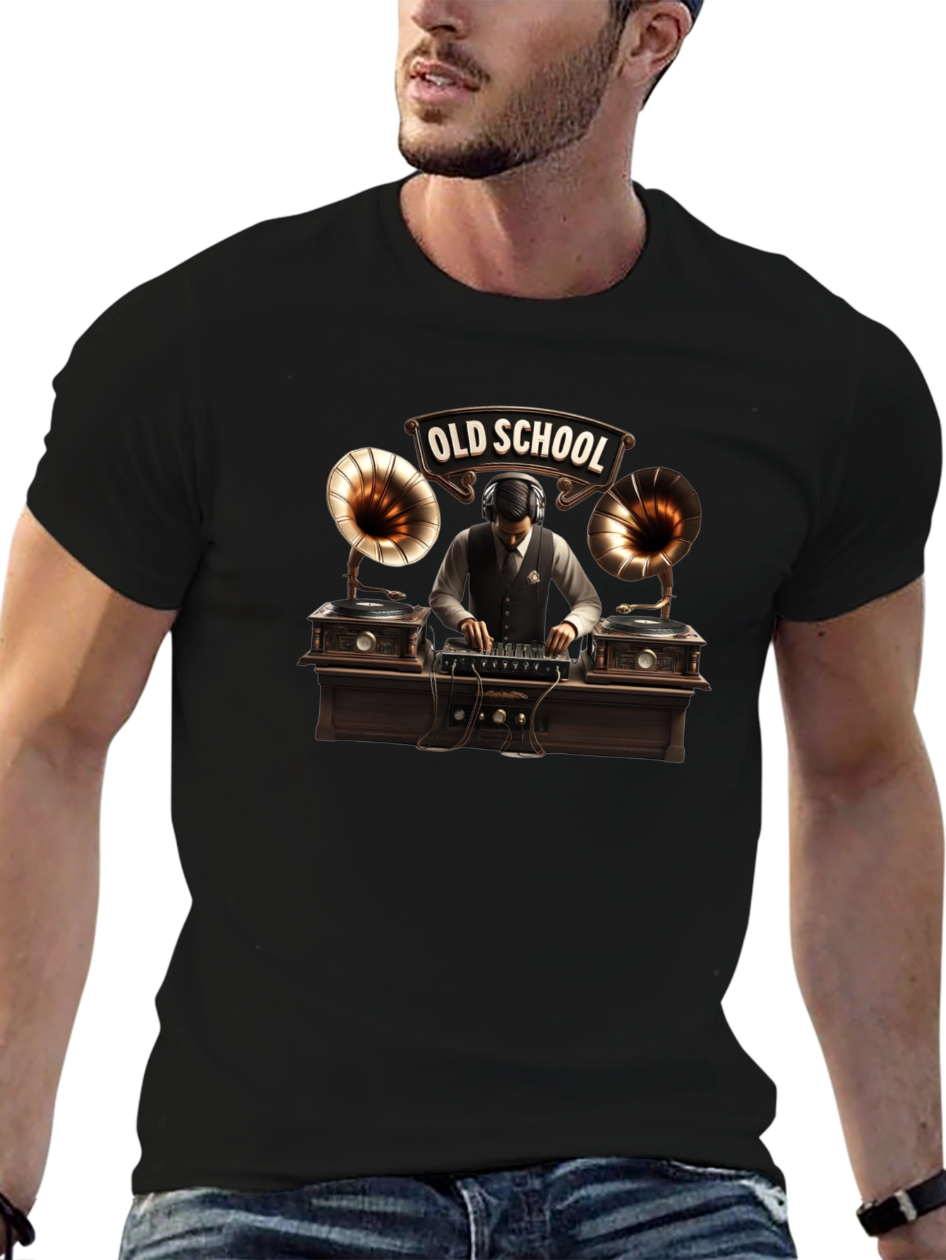 Old School DJ Black T-Shirt