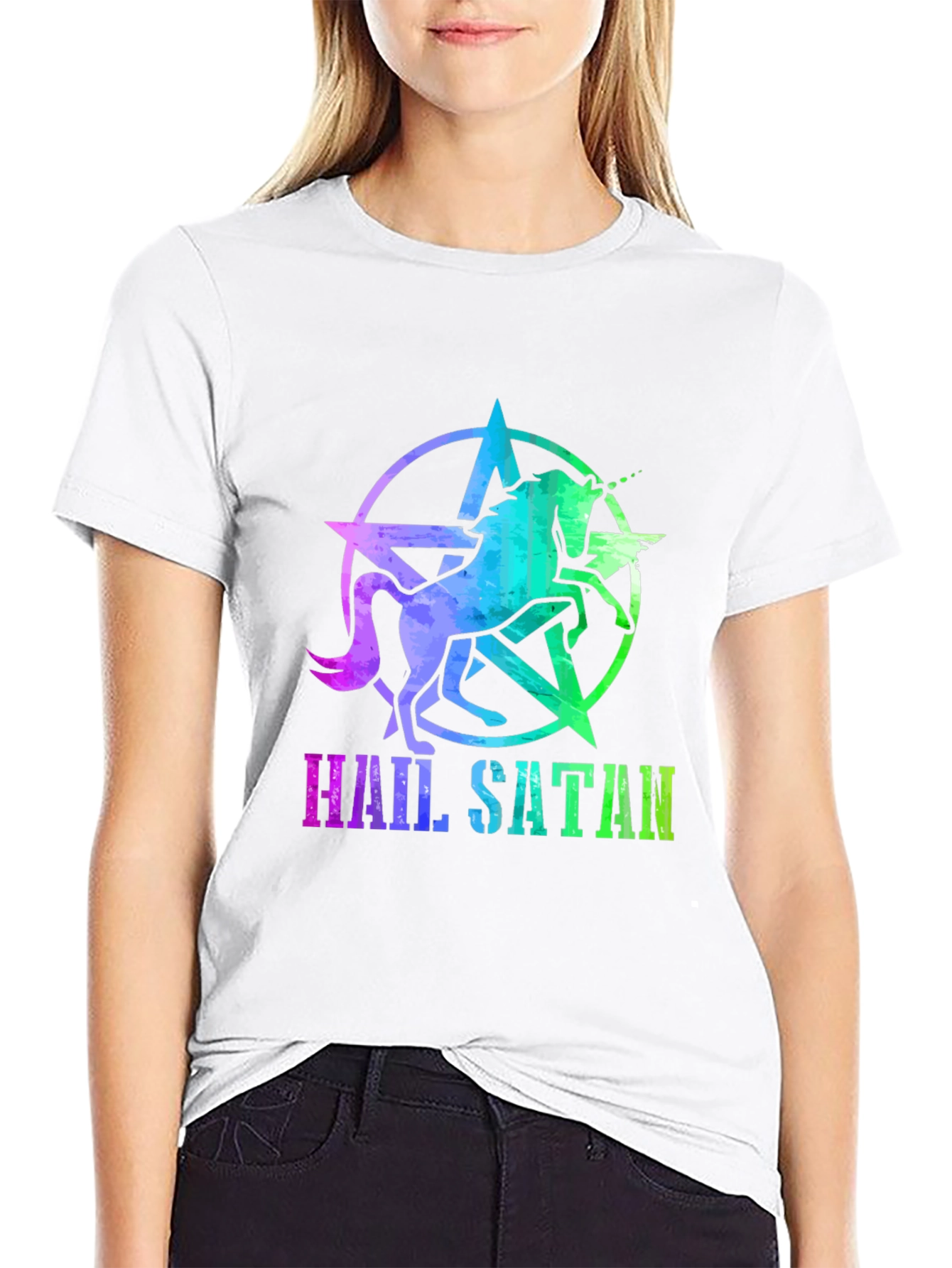 Hail Satan Unicorn Star Graphic T-Shirt