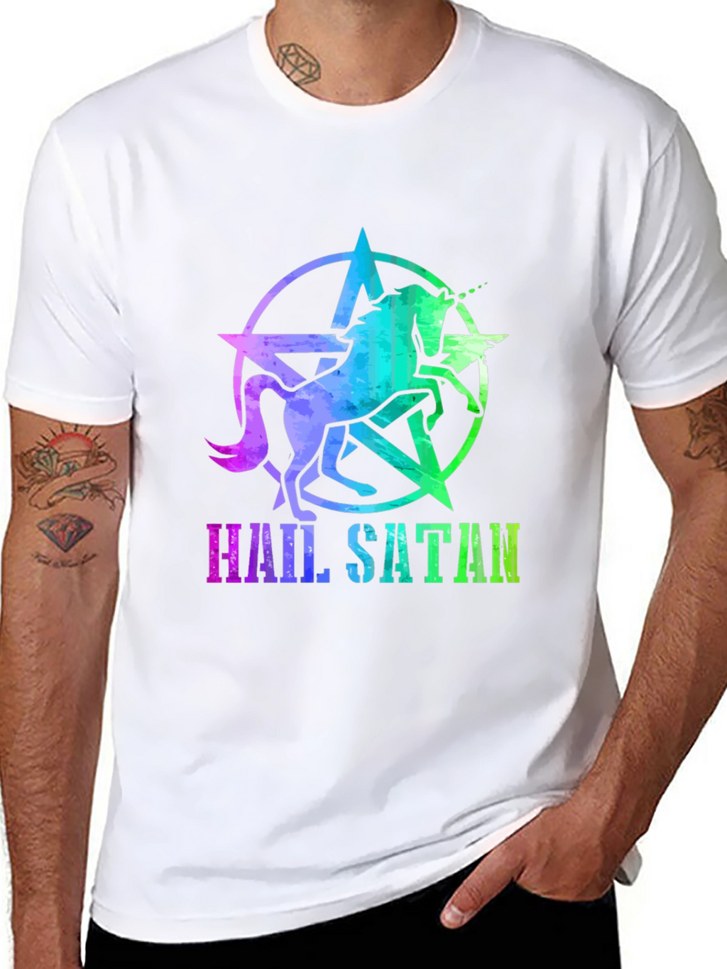 Hail Satan Unicorn Star Graphic T-Shirt
