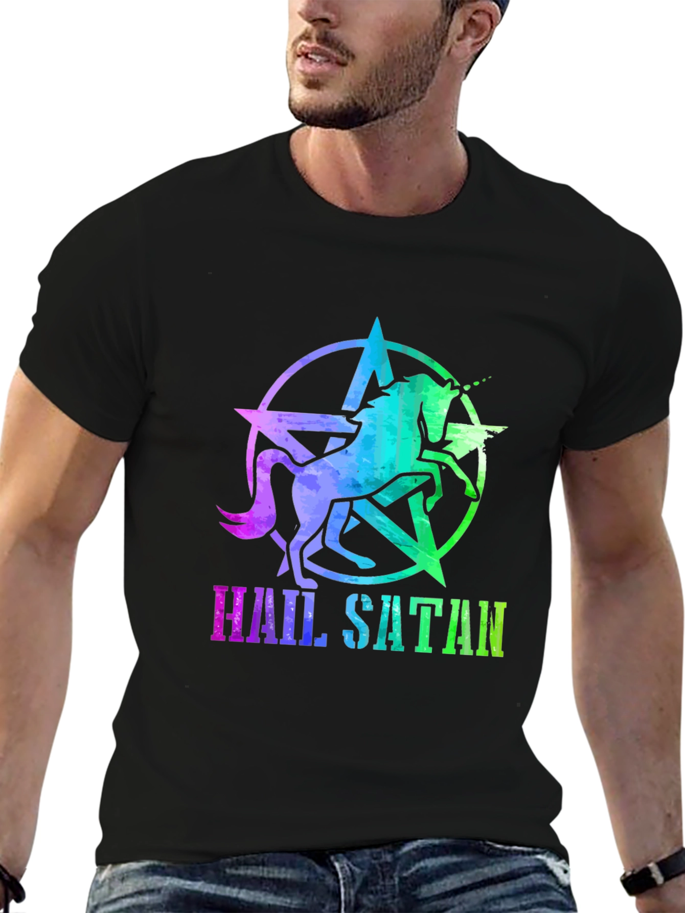 Hail Satan Unicorn Star Graphic T-Shirt